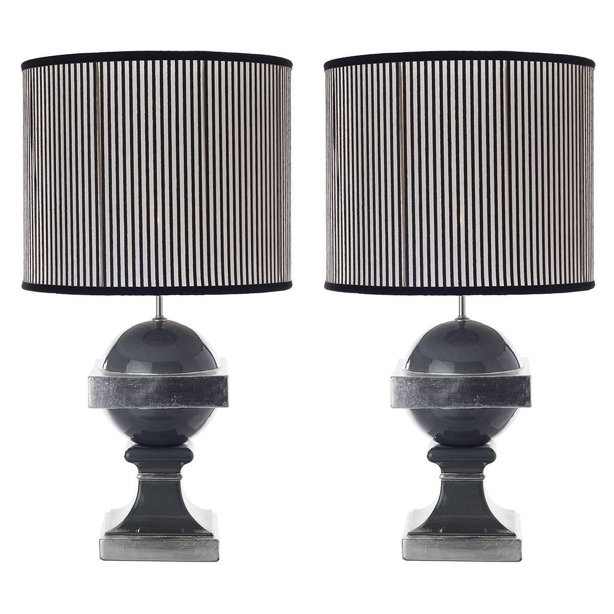 Pair of Spherical Transitional Ceramic Table Lamps For Sale