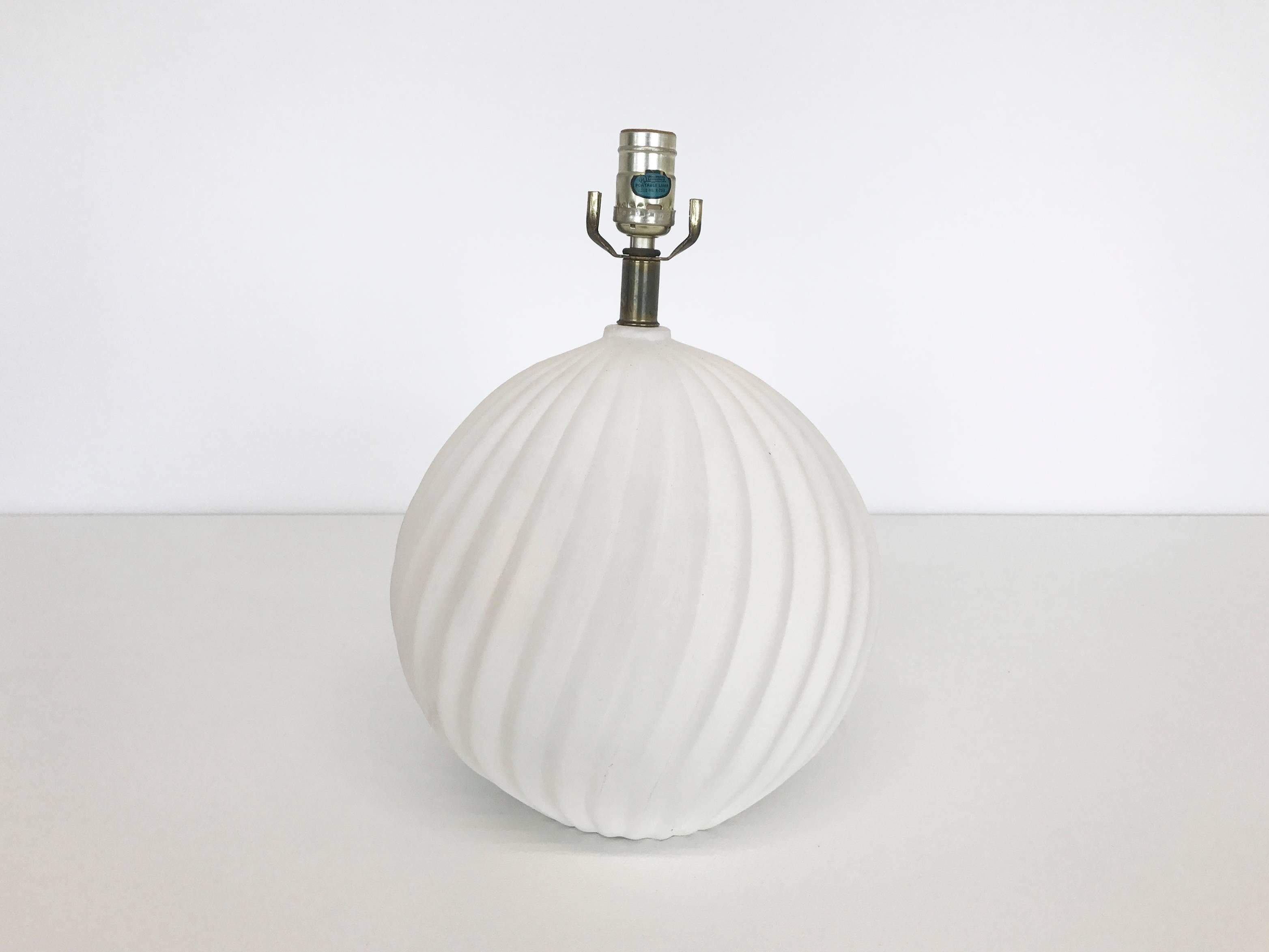 Post-Modern Pair of Spherical Unglazed Ceramic Table Lamps with Twisted Fluting, 1980s