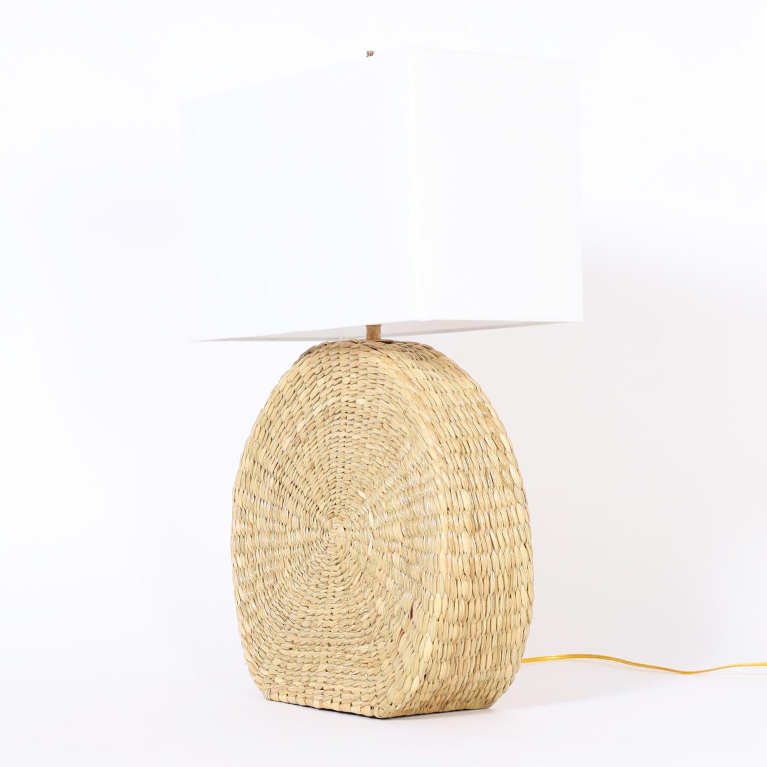 Mexican Pair of Spherical Wicker Table Lamps from the Fs Flores Collection For Sale