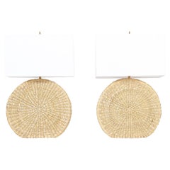 Pair of Spherical Wicker Table Lamps from the Fs Flores Collection