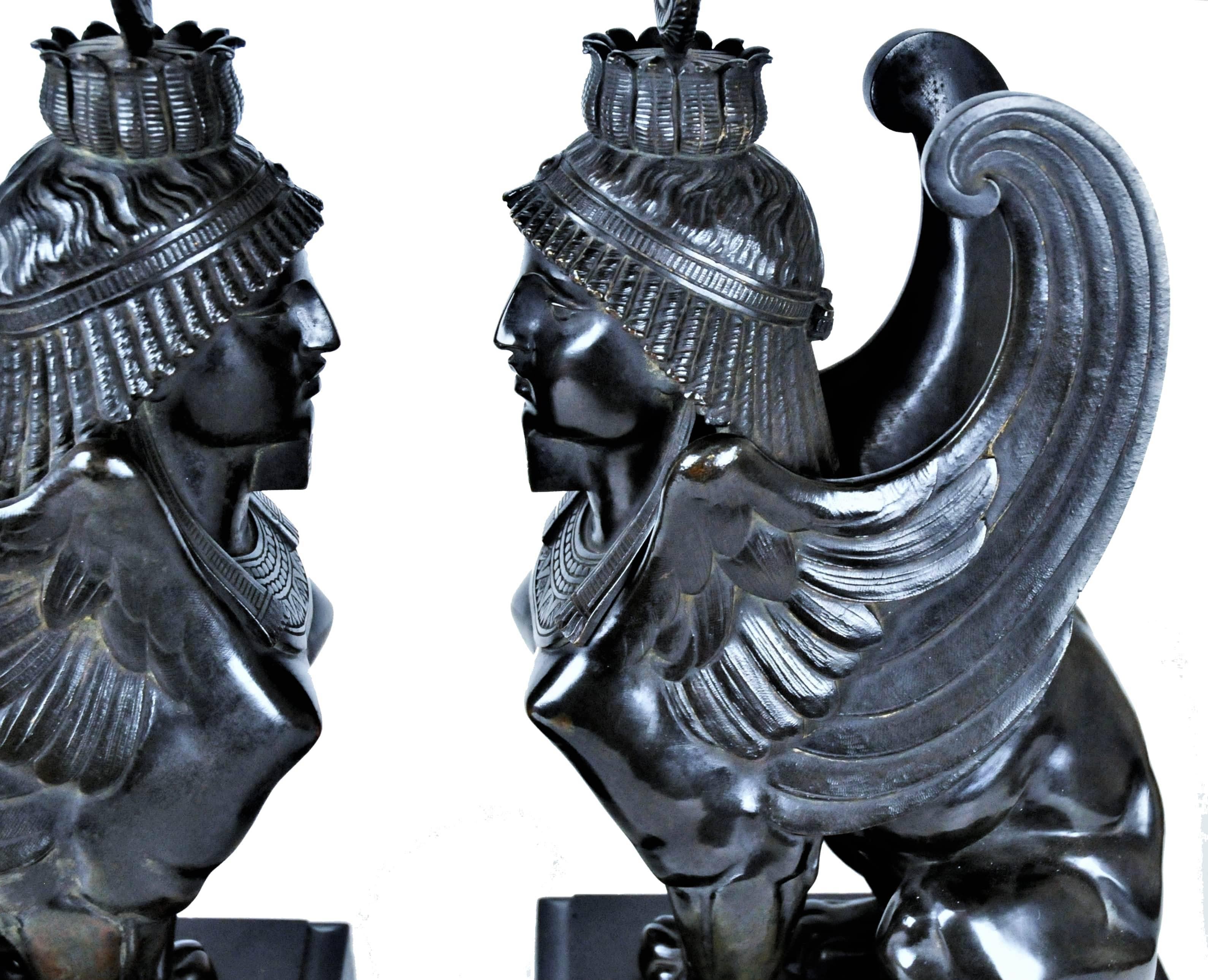 Pair of Sphinx, French Empire, Patinated Bronze Sculptures, 1820s 2