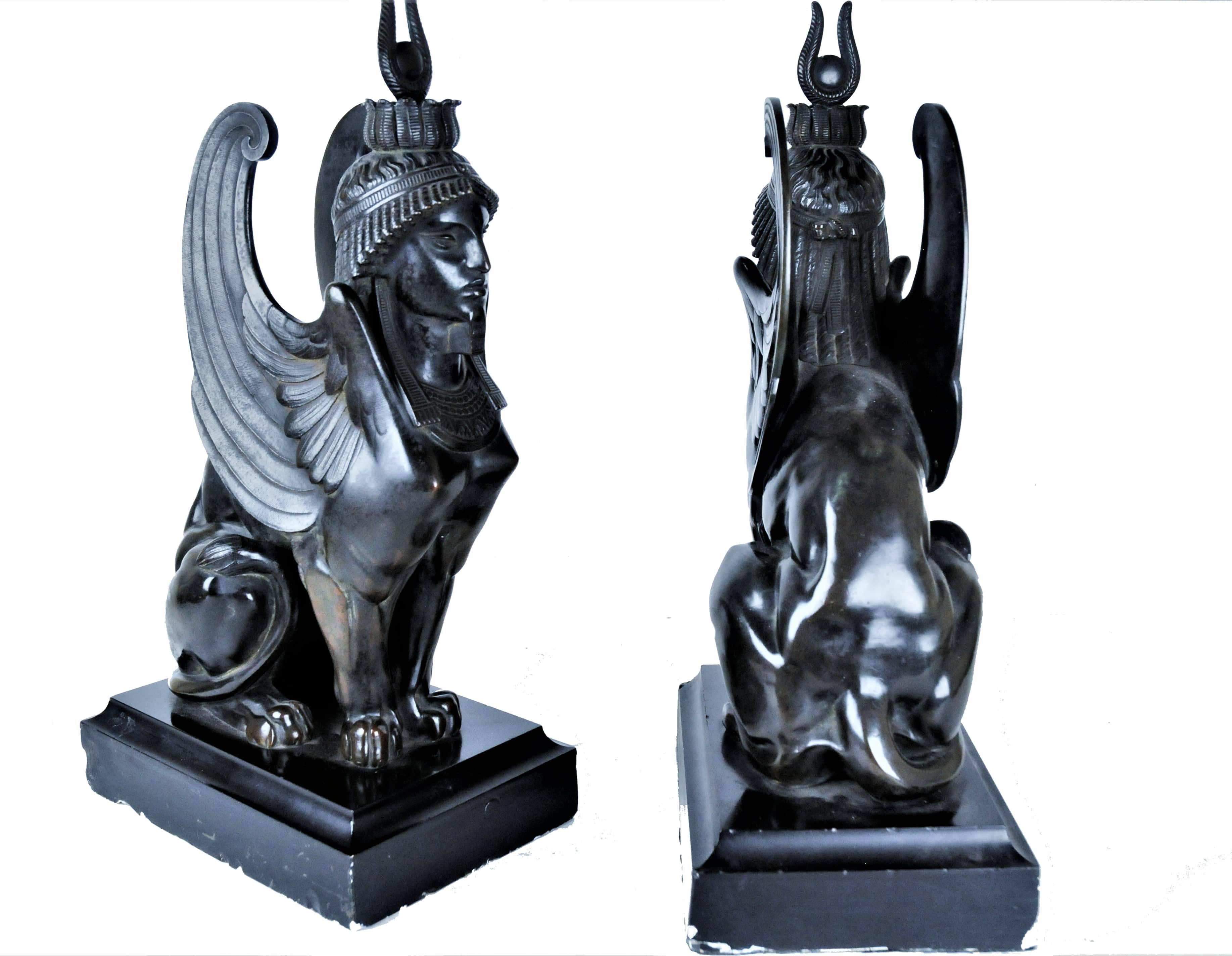 Pair of Sphinx, French Empire, Patinated Bronze Sculptures, 1820s 3