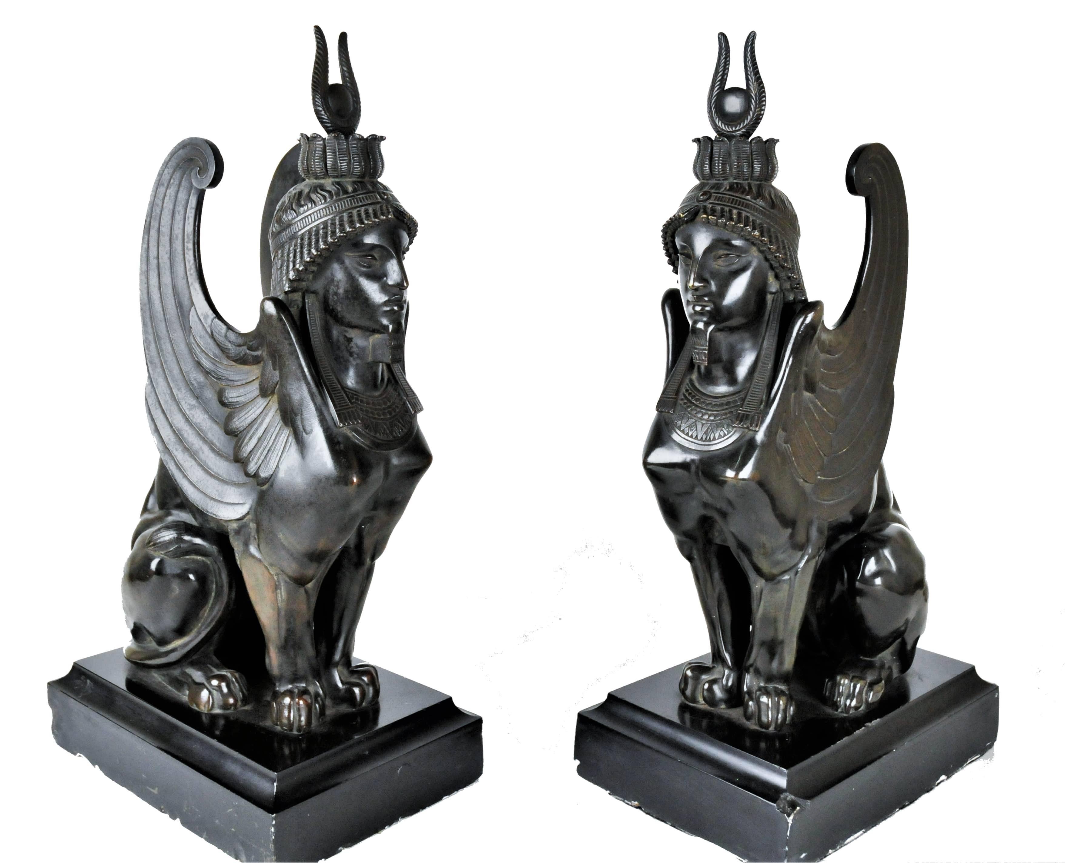 Pair of Sphinx, French Empire, Patinated Bronze Sculptures, 1820s 4