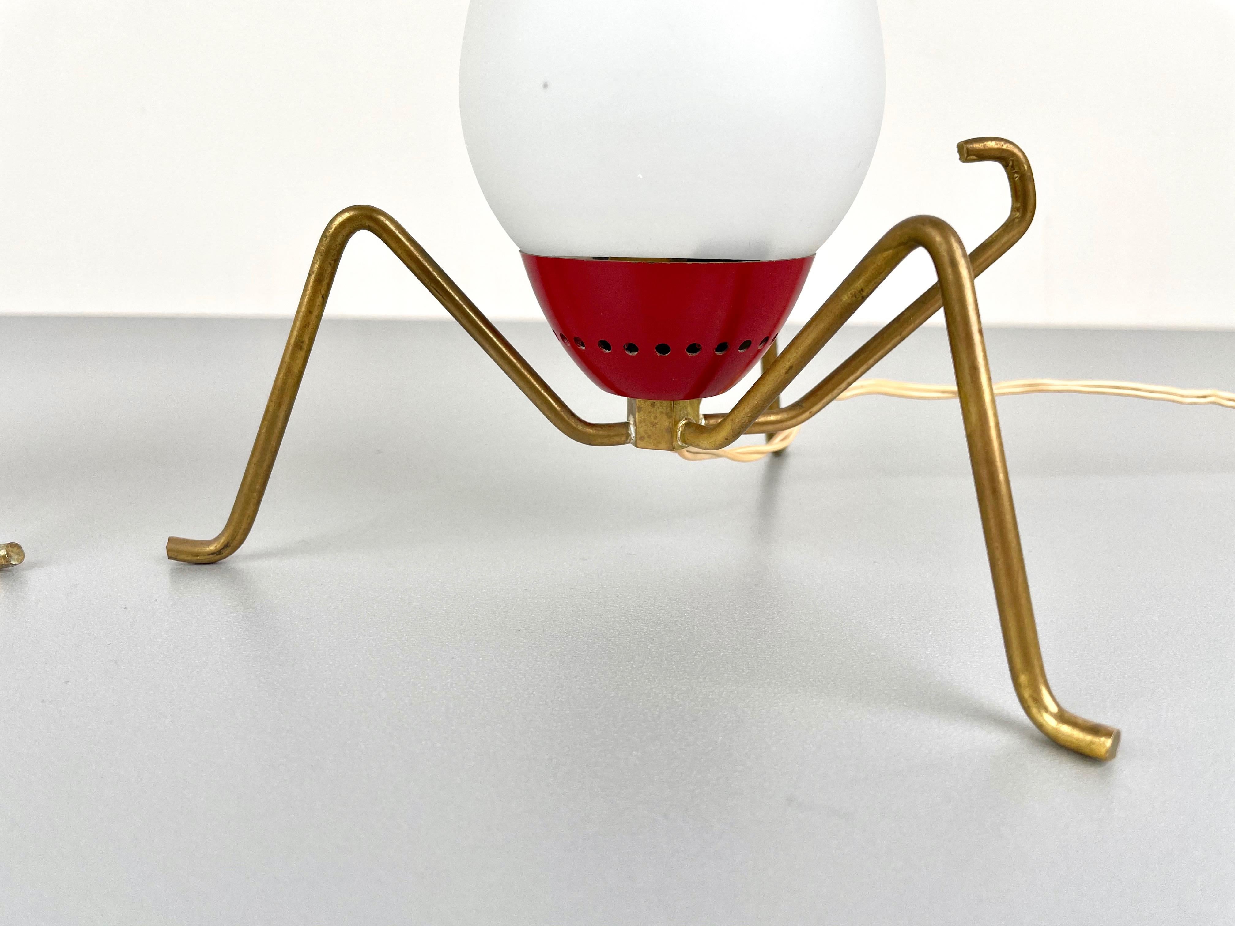 Pair of Spider Table Lamp in Brass and Opaline Glass Italy, 1950s For Sale 2