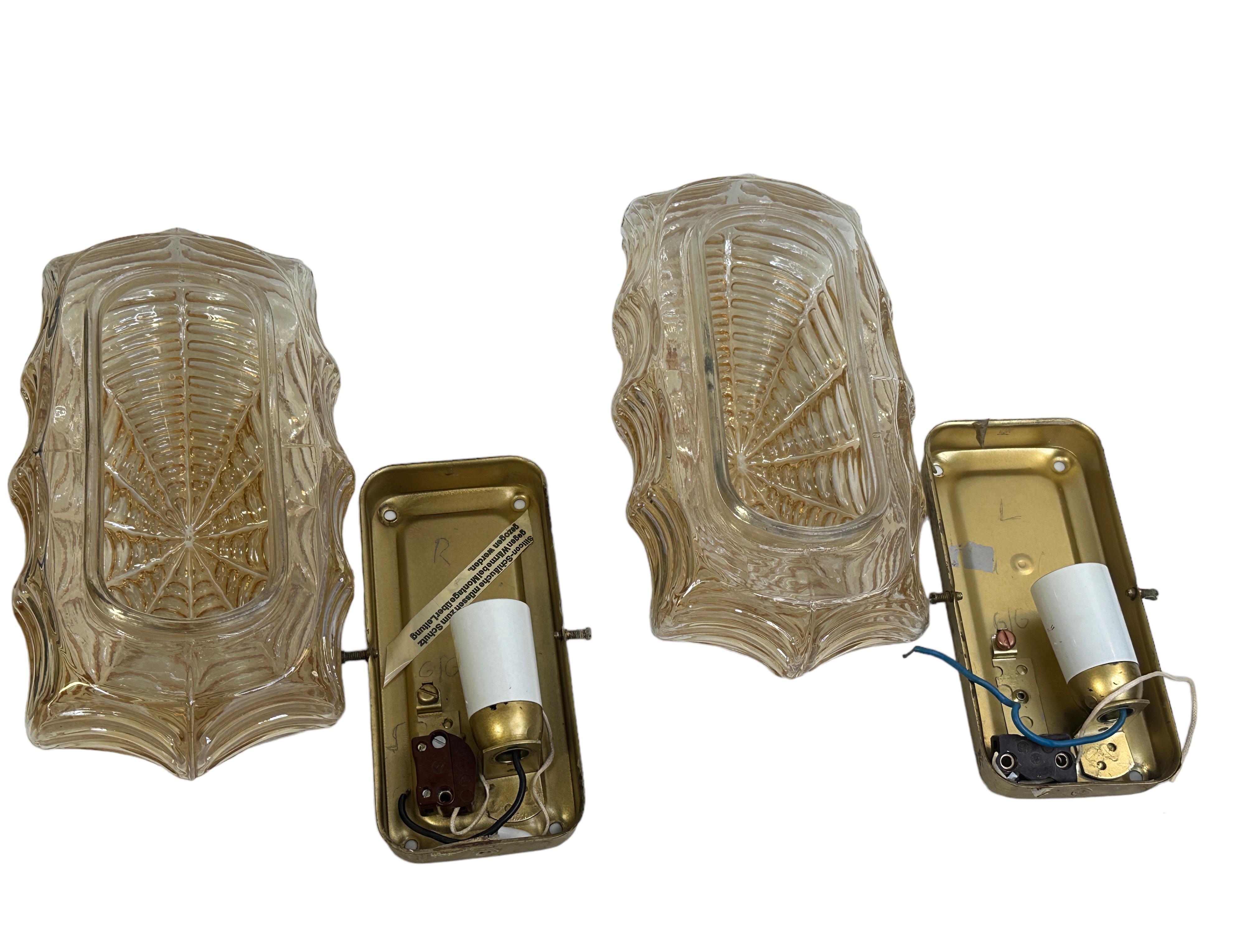 Pair of Spider Web Pattern Glass Sconce by Limburg, Germany, 1960s For Sale 4