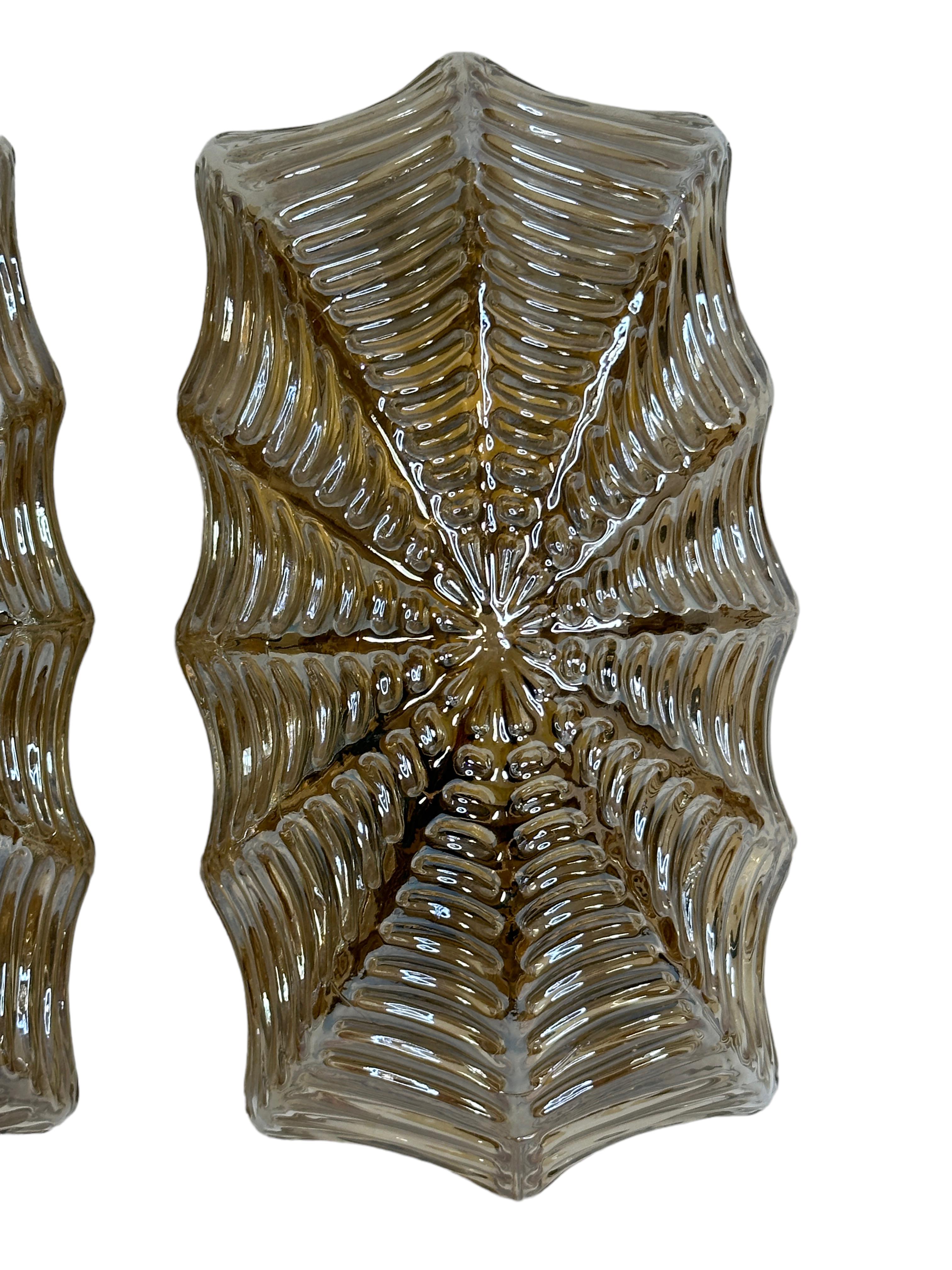 Mid-Century Modern Pair of Spider Web Pattern Glass Sconce by Limburg, Germany, 1960s For Sale