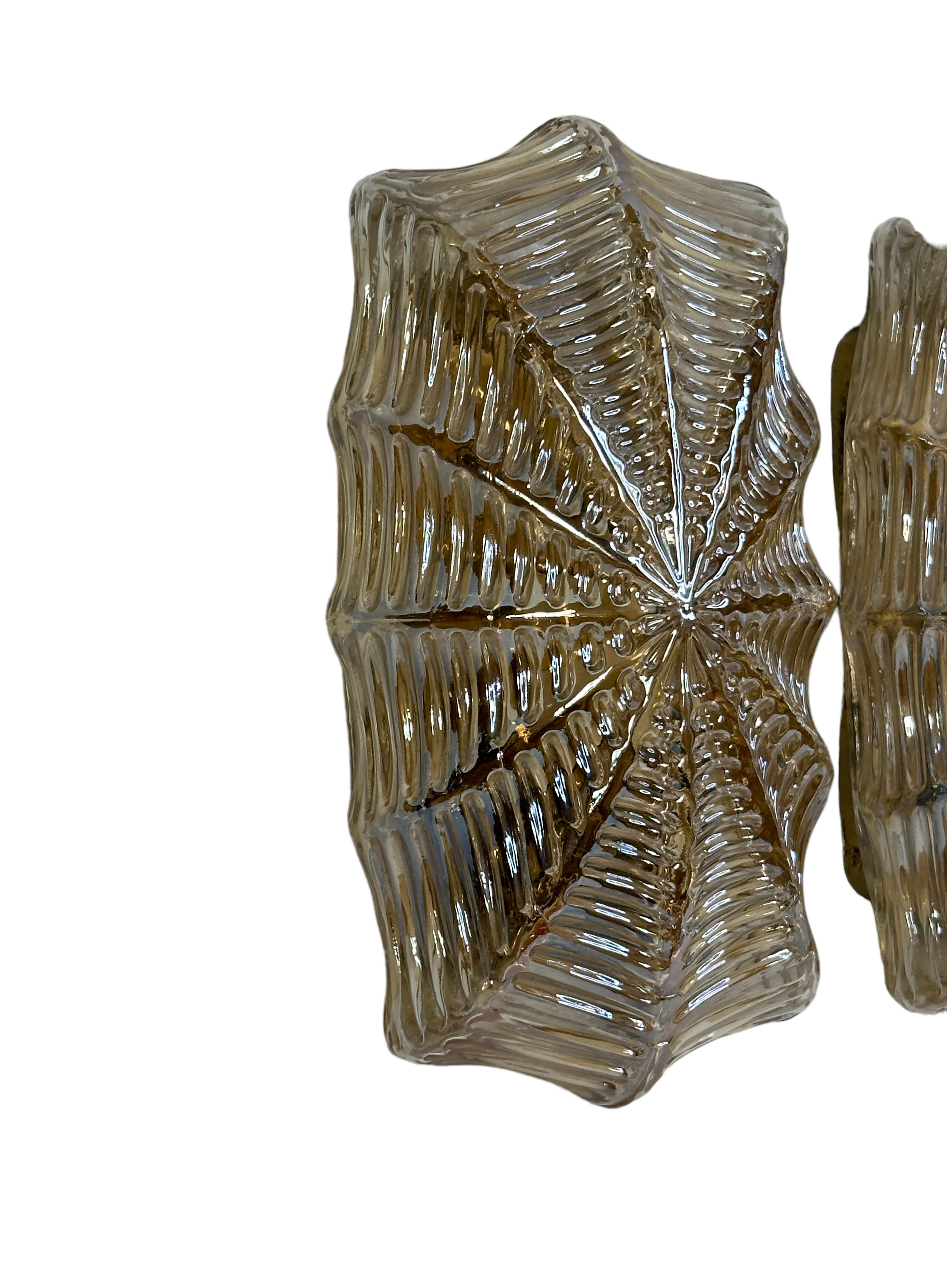 Metal Pair of Spider Web Pattern Glass Sconce by Limburg, Germany, 1960s For Sale