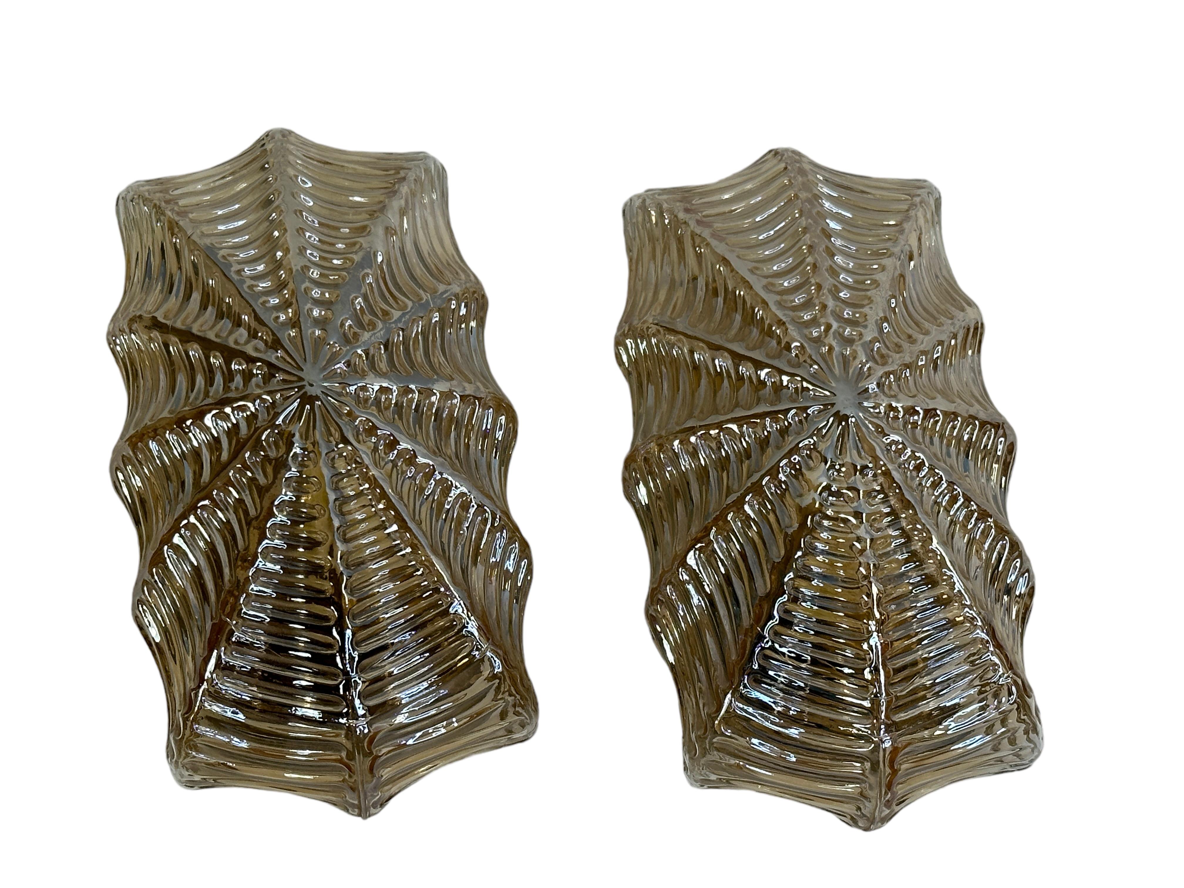 Pair of Spider Web Pattern Glass Sconce by Limburg, Germany, 1960s For Sale 3