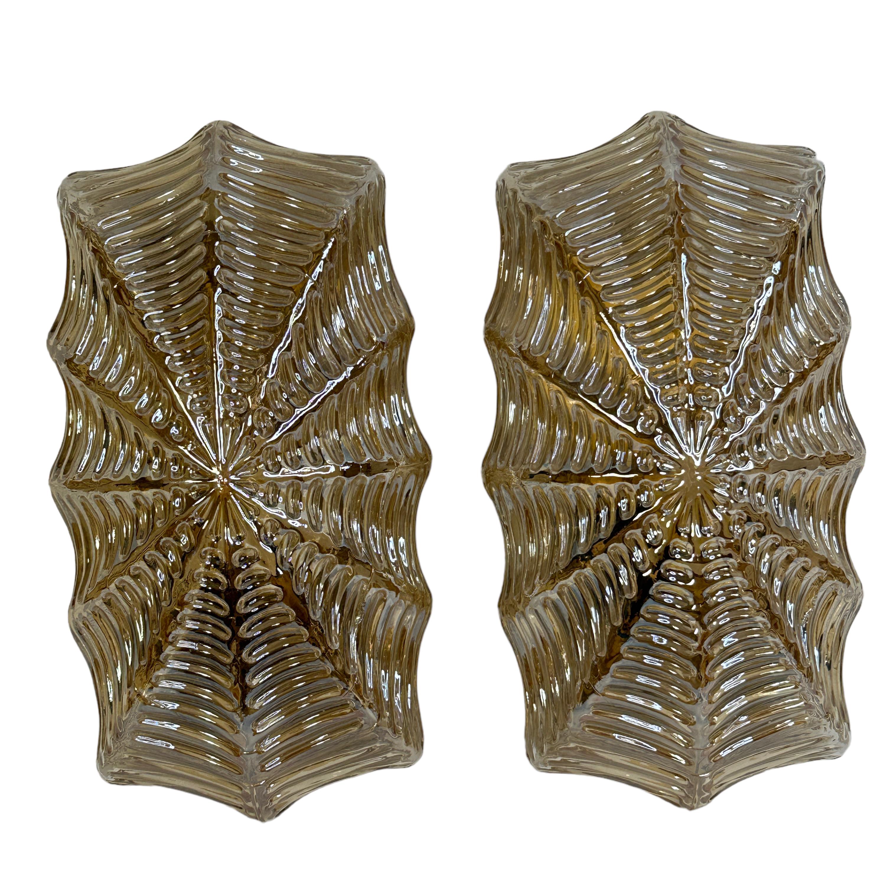 Pair of Spider Web Pattern Glass Sconce by Limburg, Germany, 1960s For Sale