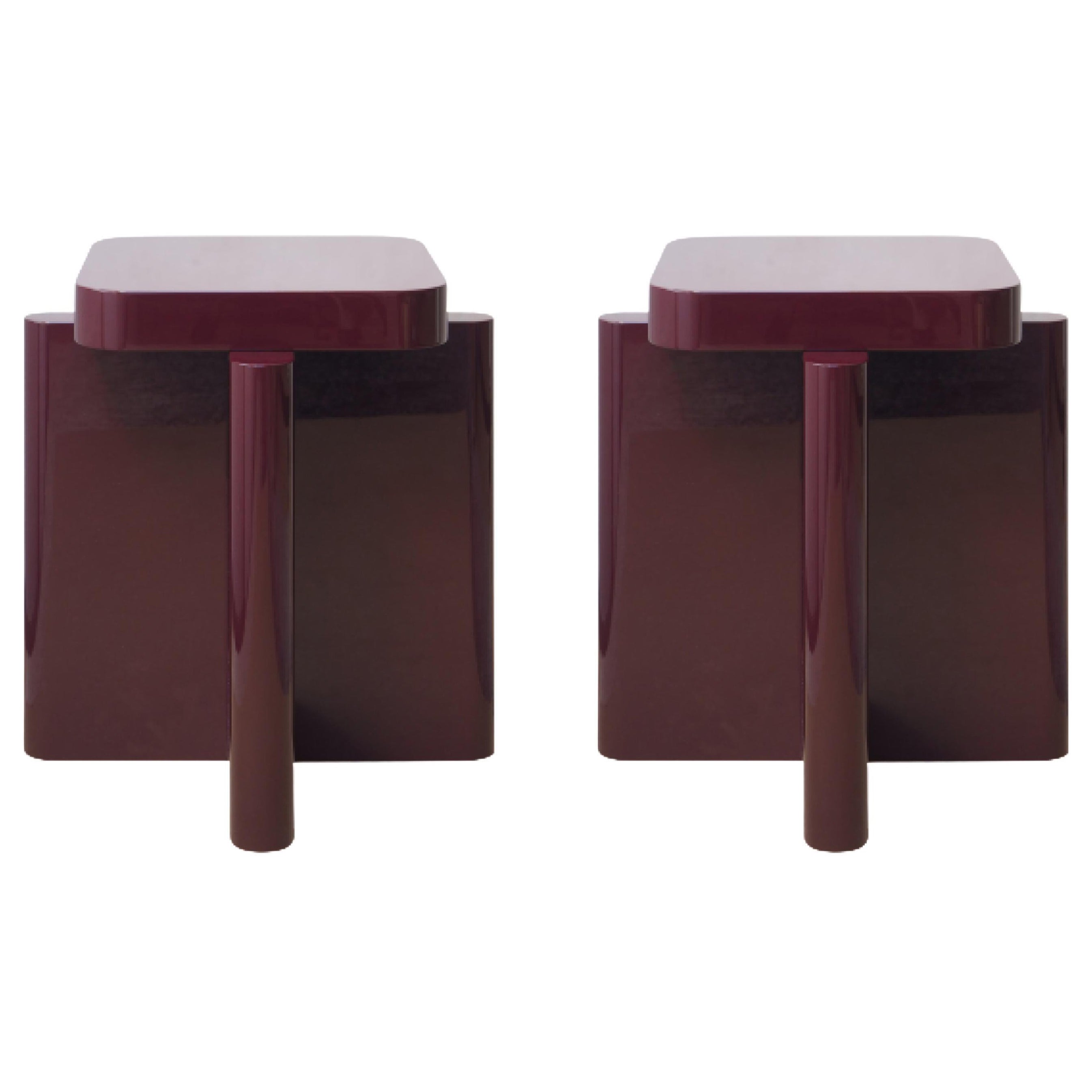 Coppia di sgabelli rustici in legno massiccio rosso Bordeaux Spina Wood di David David