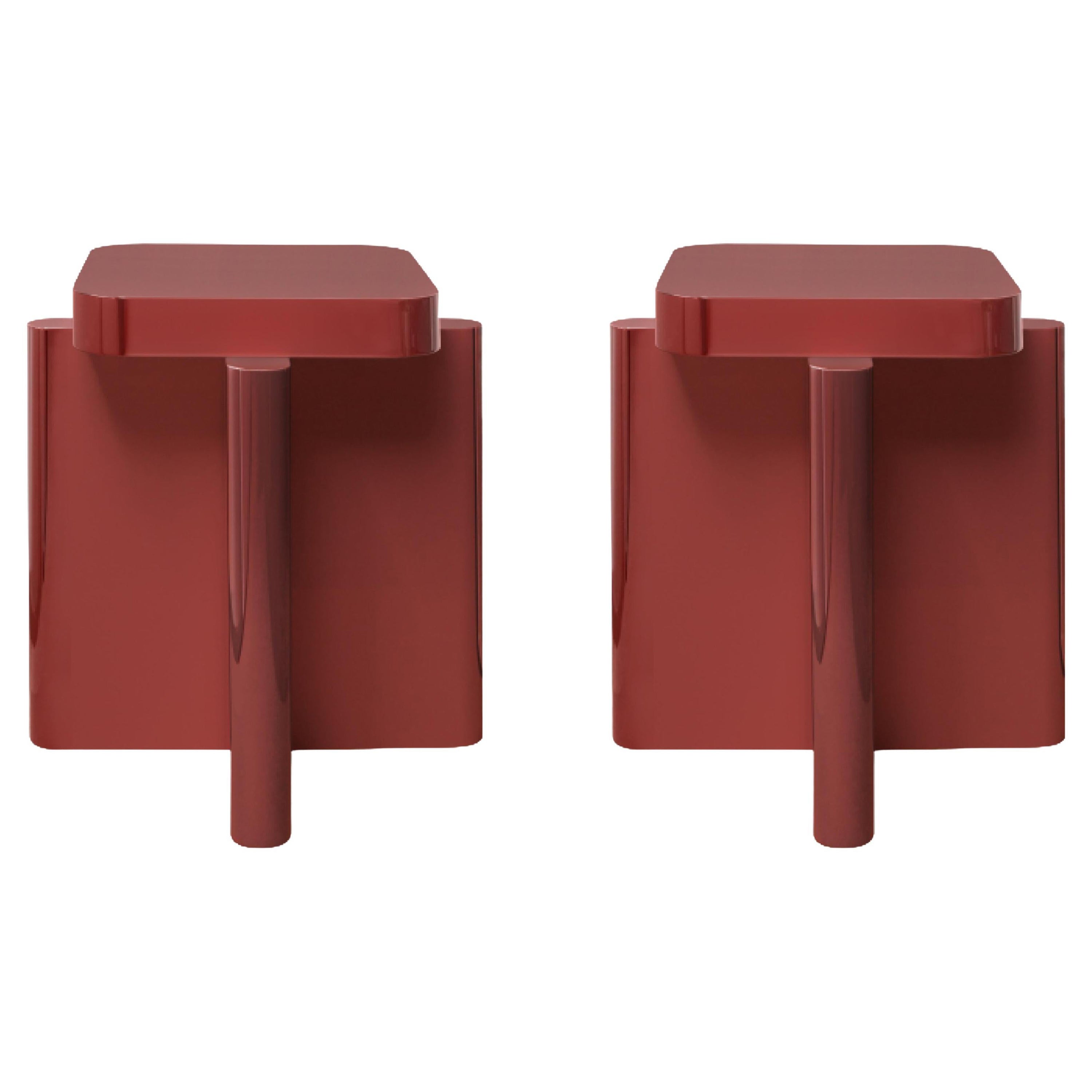 Coppia di sgabelli rustici in legno massiccio rosso polvere Spina Wood di David David