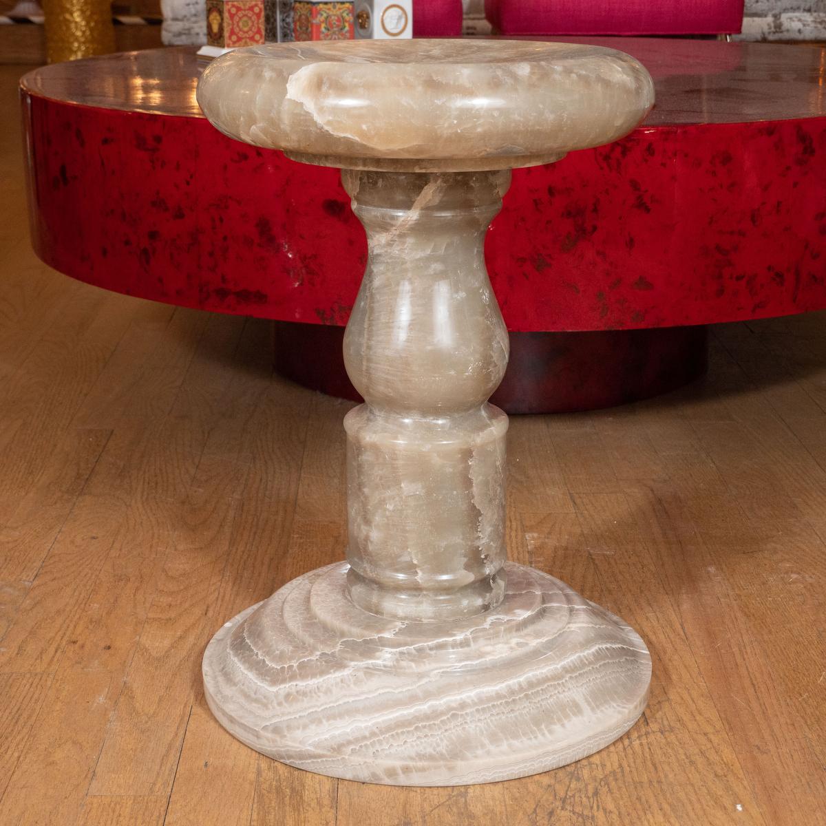 Mid-Century Modern Pair of Spindle Form Onyx Stools For Sale