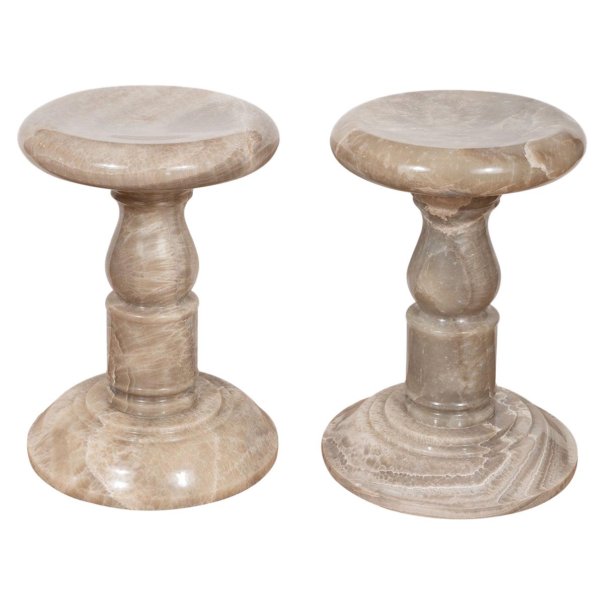 Pair of Spindle Form Onyx Stools For Sale