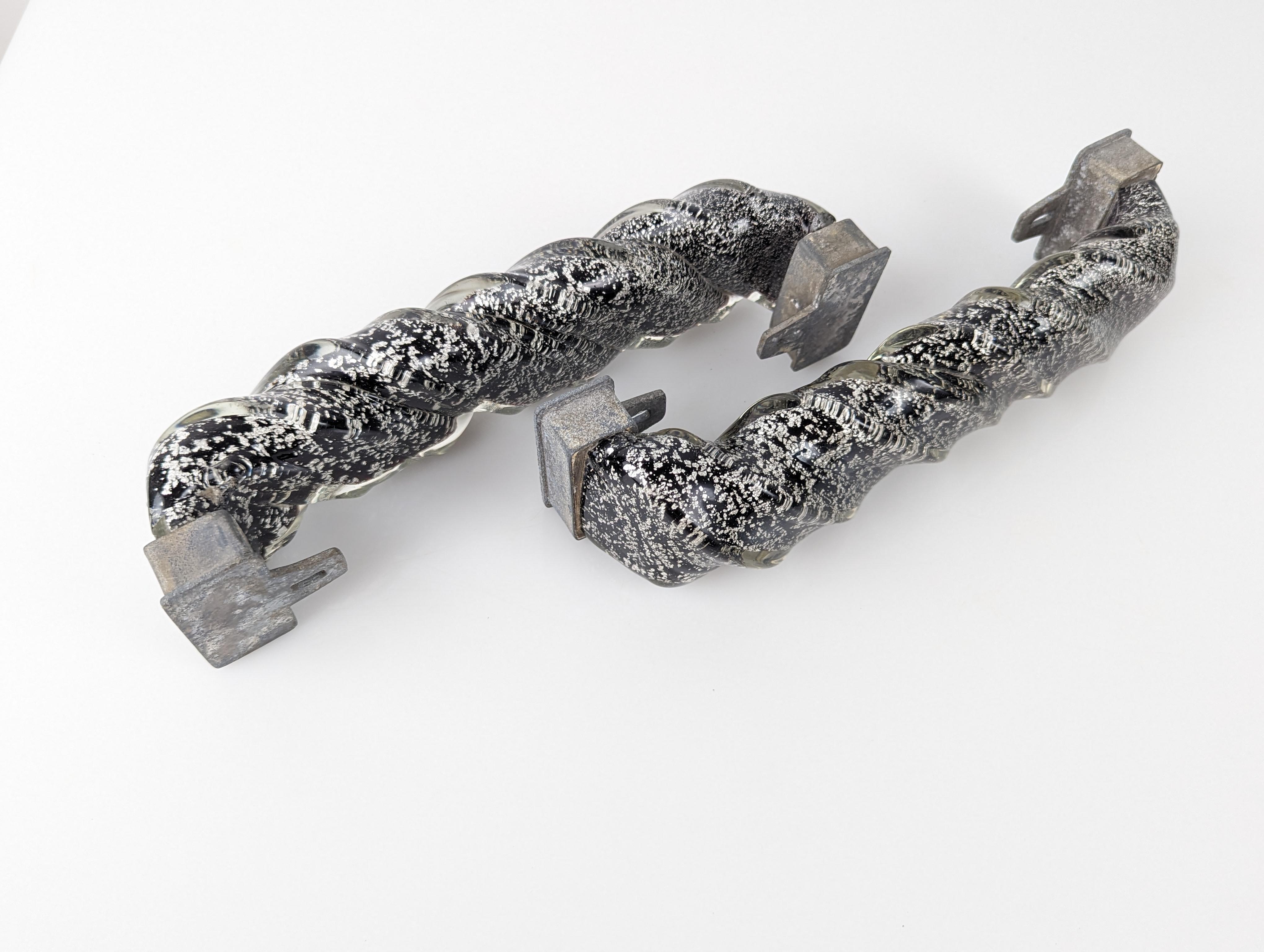 Pair of spiral door handles in Murano glass and silver 1960s For Sale 3