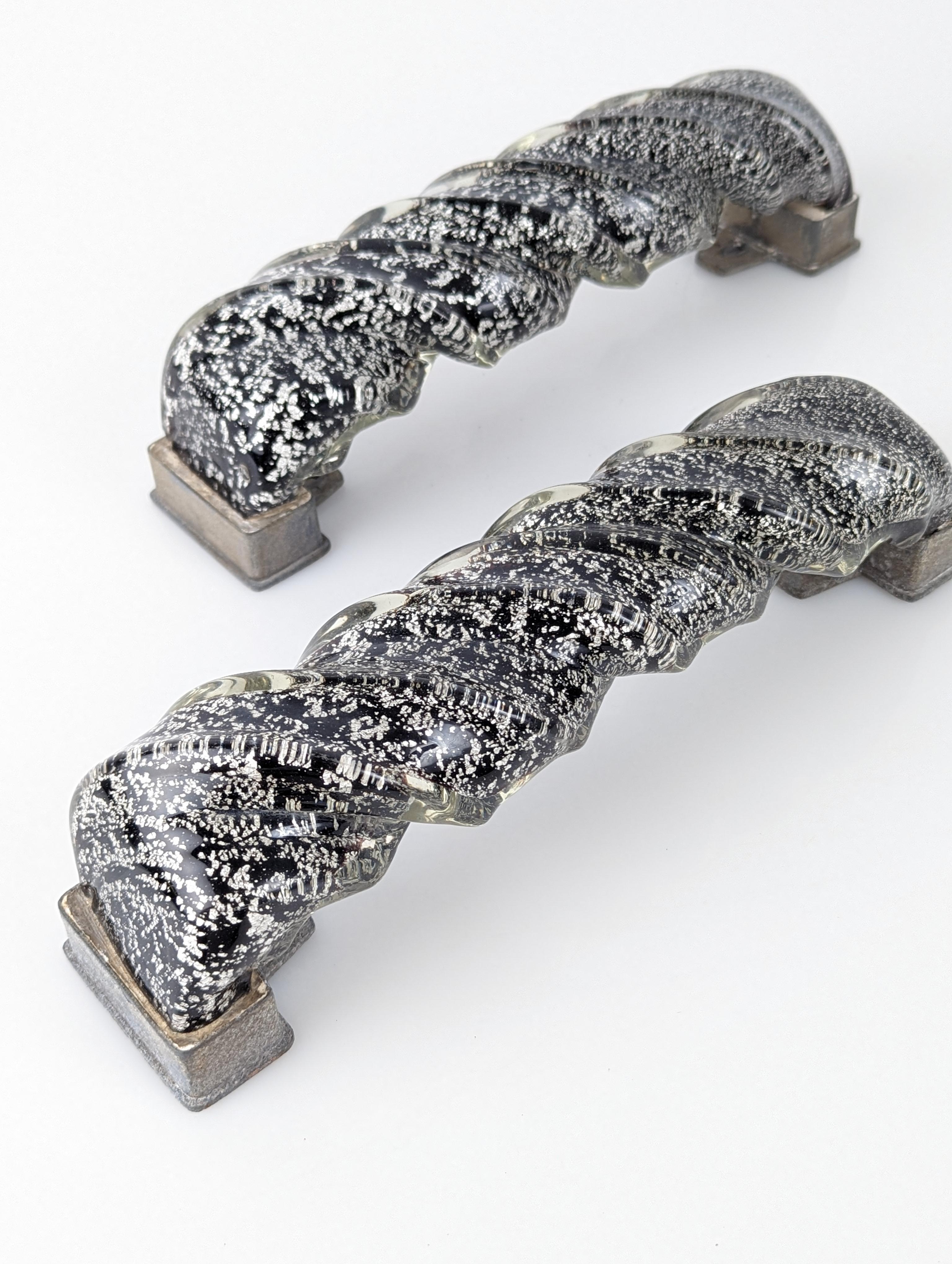 Pair of spiral door handles in Murano glass and silver 1960s For Sale 4