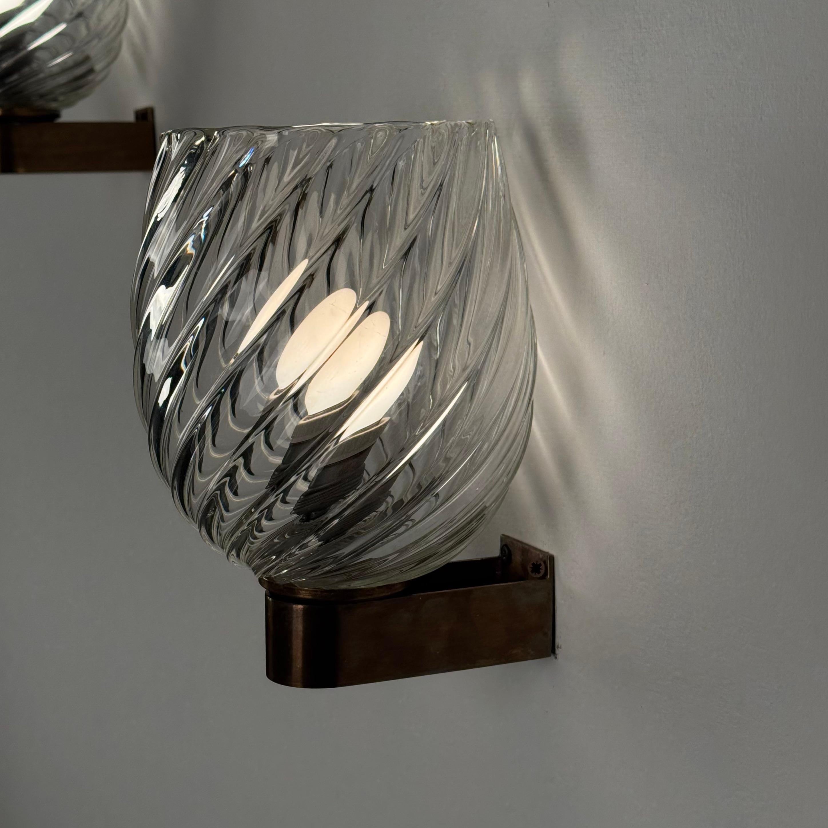 Metà XX secolo Coppia di appliques in vetro a spirale di Ercole Barovier per Barovier&Toso, anni '40 in vendita