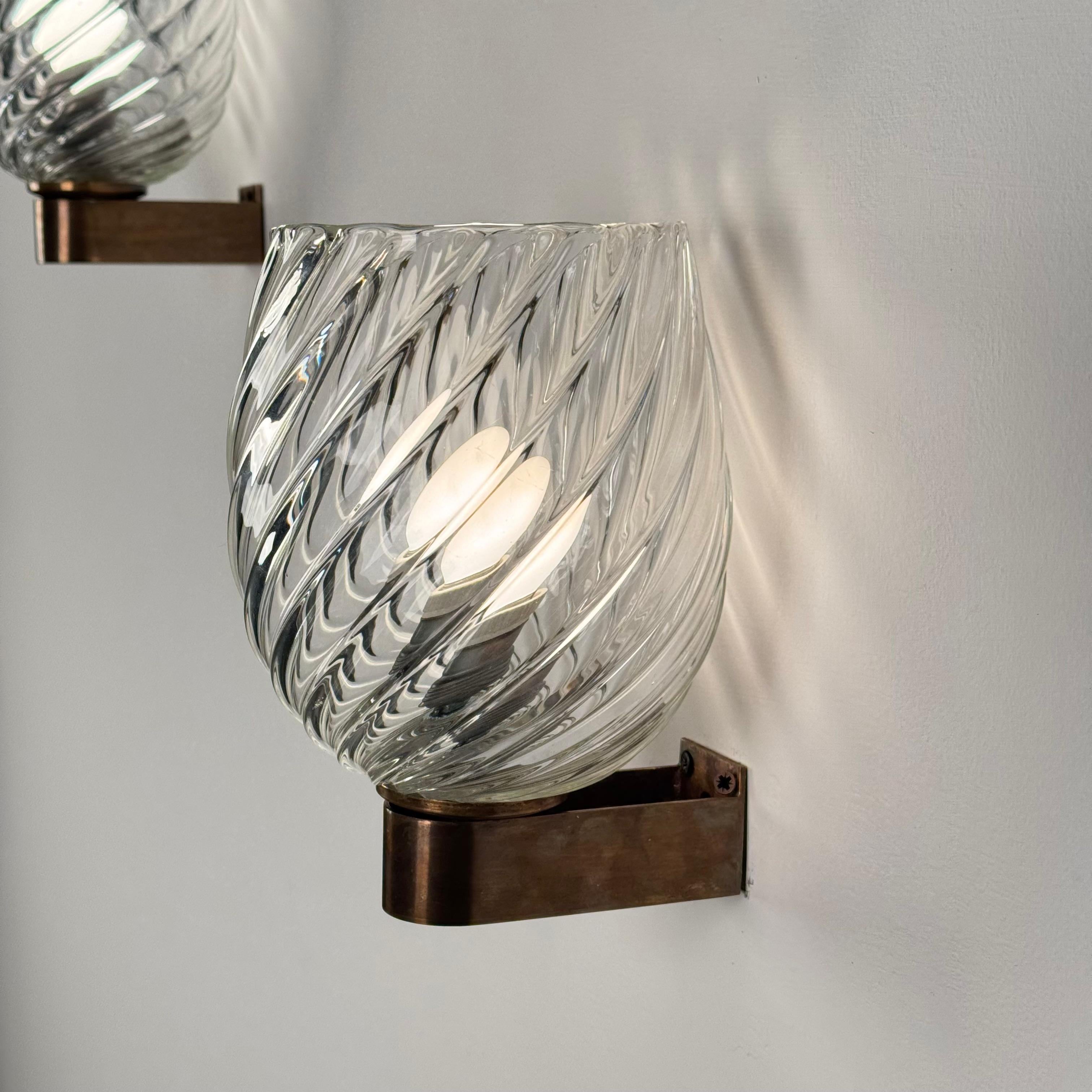 Ottone Coppia di appliques in vetro a spirale di Ercole Barovier per Barovier&Toso, anni '40 in vendita
