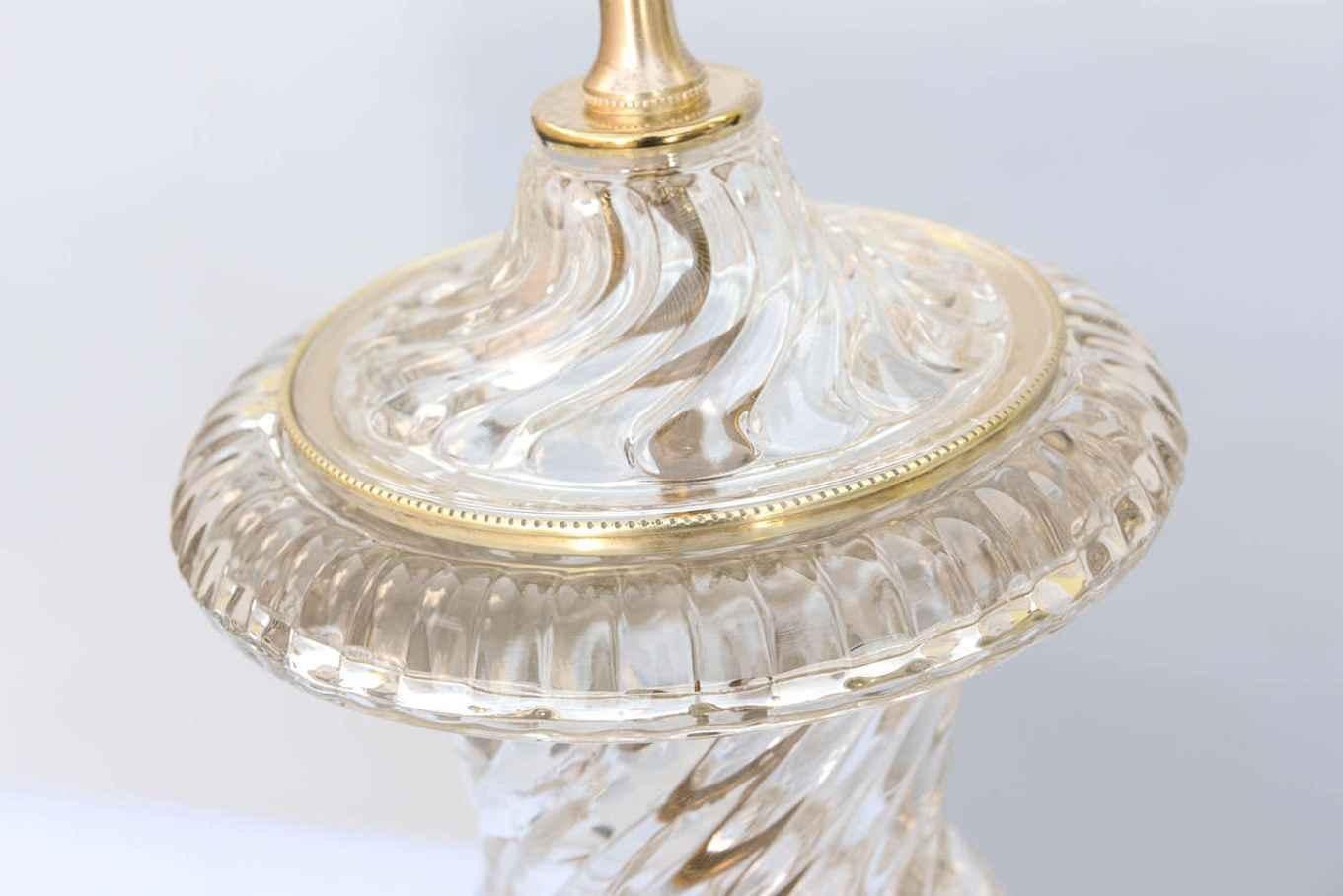 American Pair of Spiral Urn Baccarat Glass Lamps