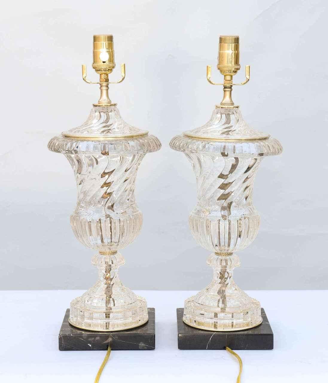 Pair of Spiral Urn Baccarat Glass Lamps In Excellent Condition In West Palm Beach, FL