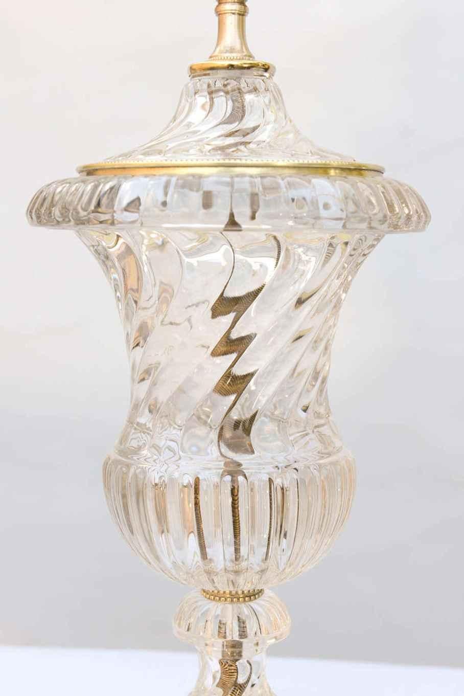 Pair of Spiral Urn Baccarat Glass Lamps 2