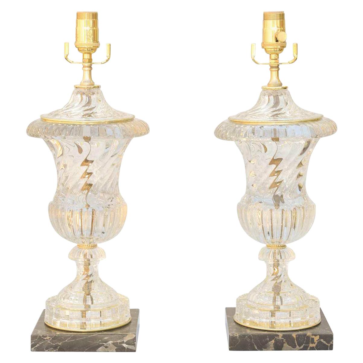 Pair of Spiral Urn Baccarat Glass Lamps