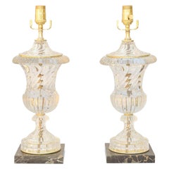 Pair of Spiral Urn Baccarat Glass Lamps