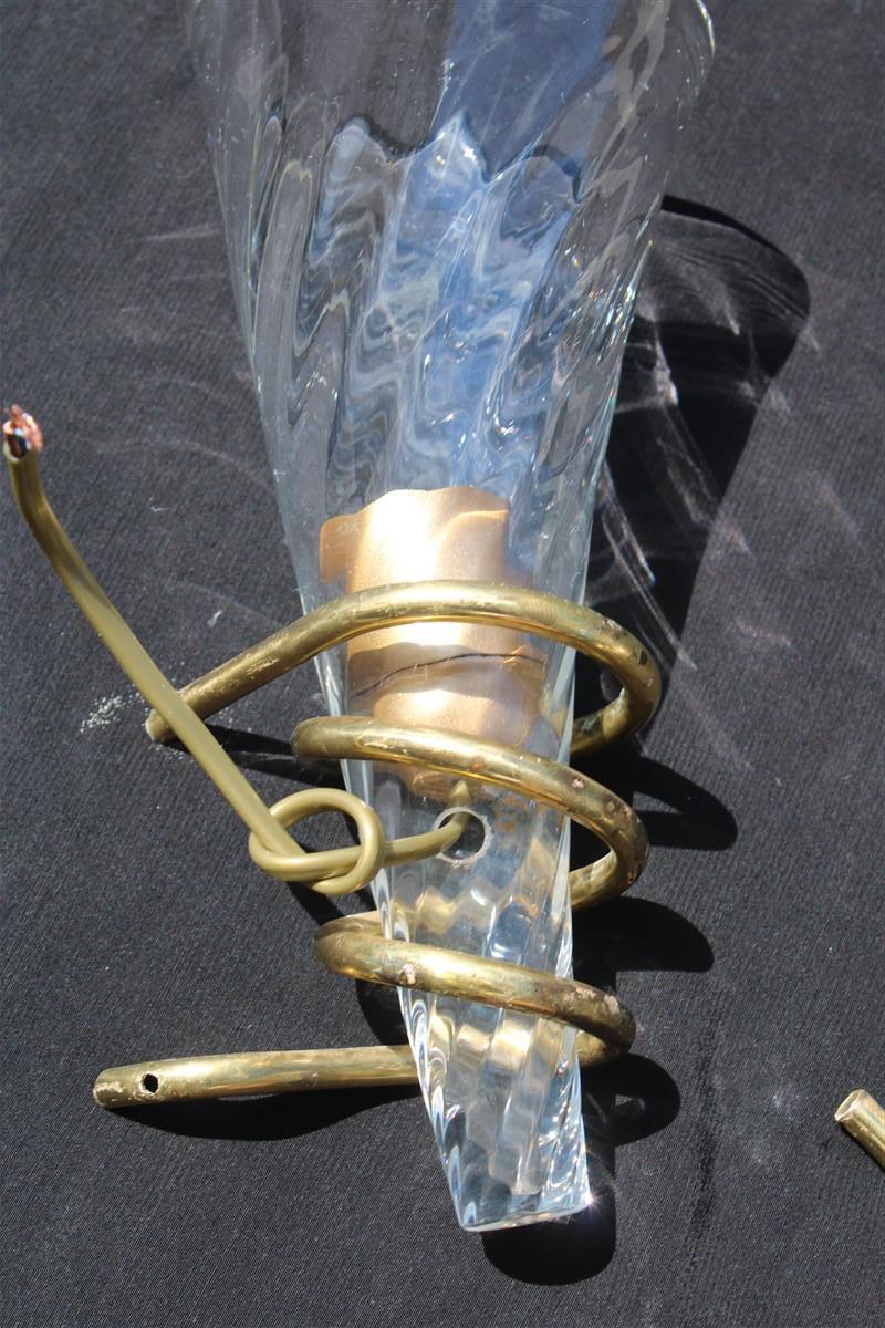 Pair of Spiral Wall Lamps in Murano Glass and Brass, Italy, 1970 For Sale 1