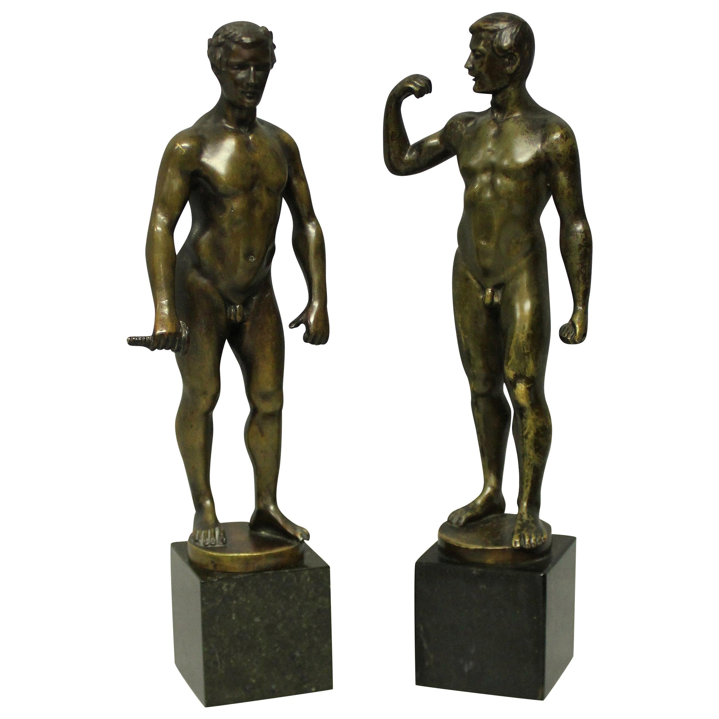 Pair of Spiro Schwatenberg Male Nude Bronzes