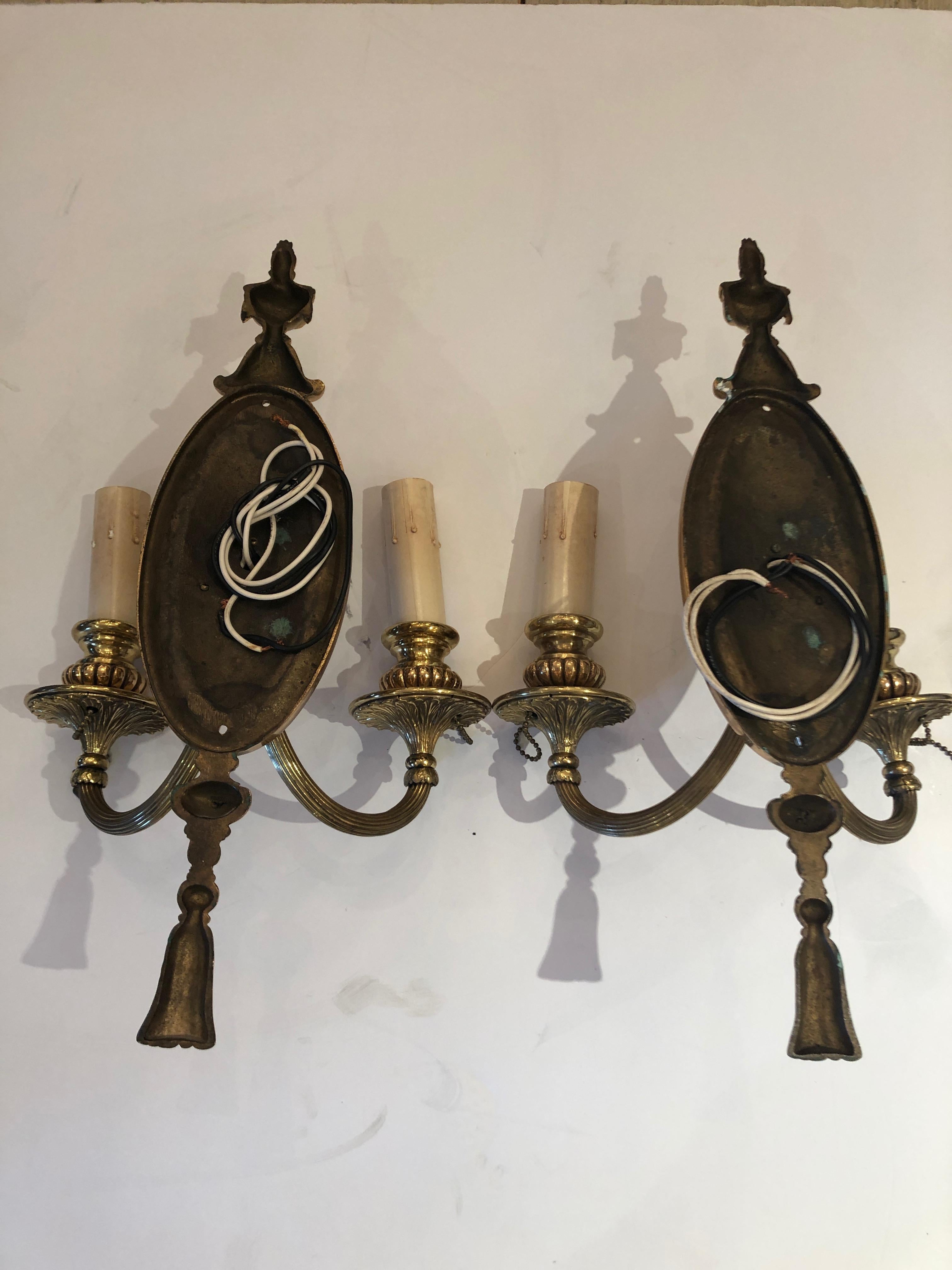 Pair of Splendid Bronze French Empire Wall Sconces For Sale 7