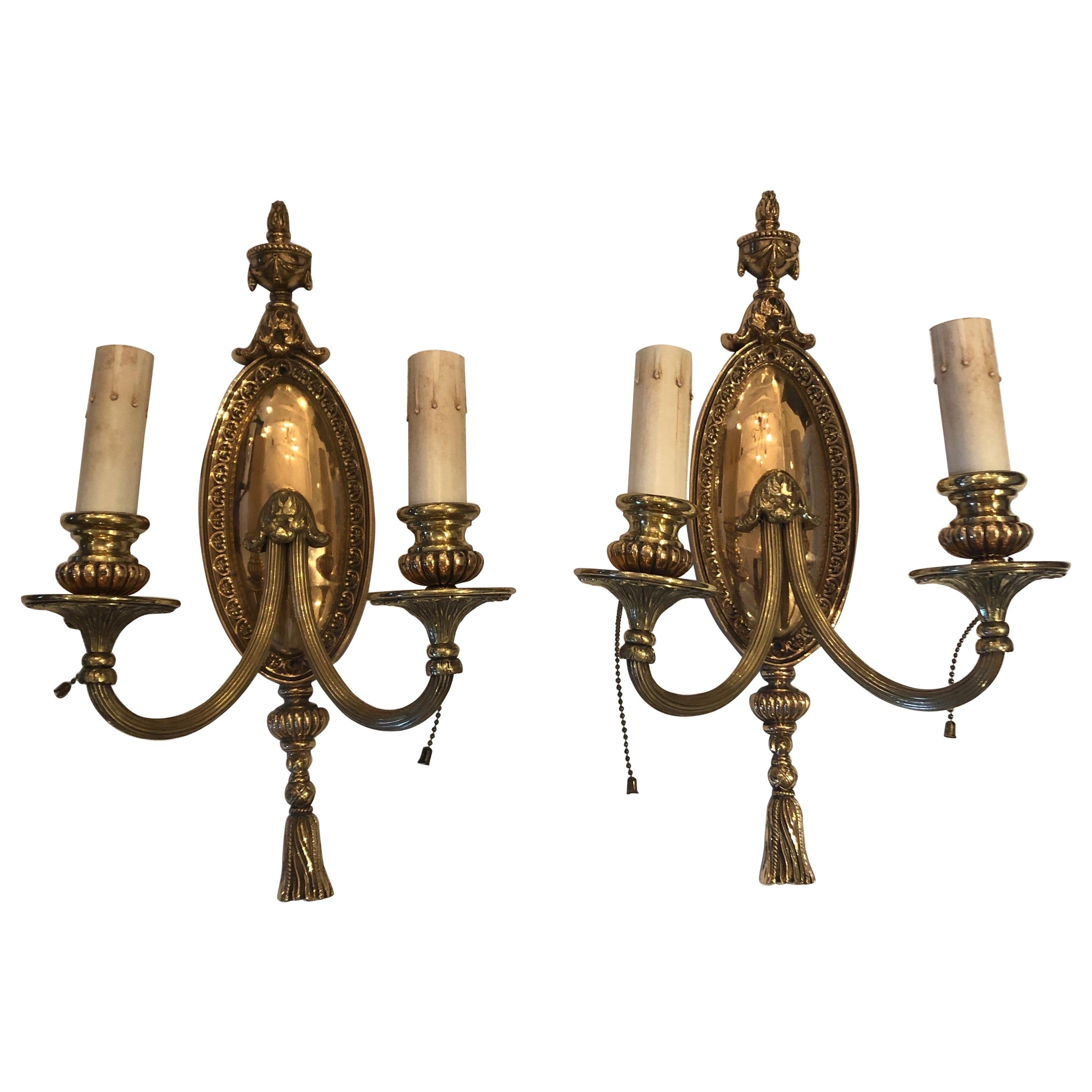 Pair of Splendid Bronze French Empire Wall Sconces For Sale