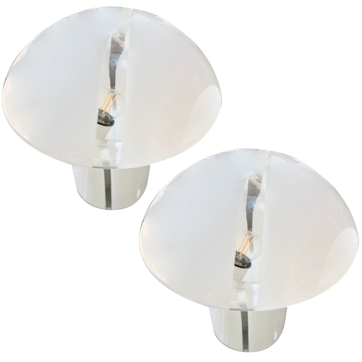 Paire de lampes de bureau en verre champignon fendu attribuées à Vistosi, Murano en vente 5