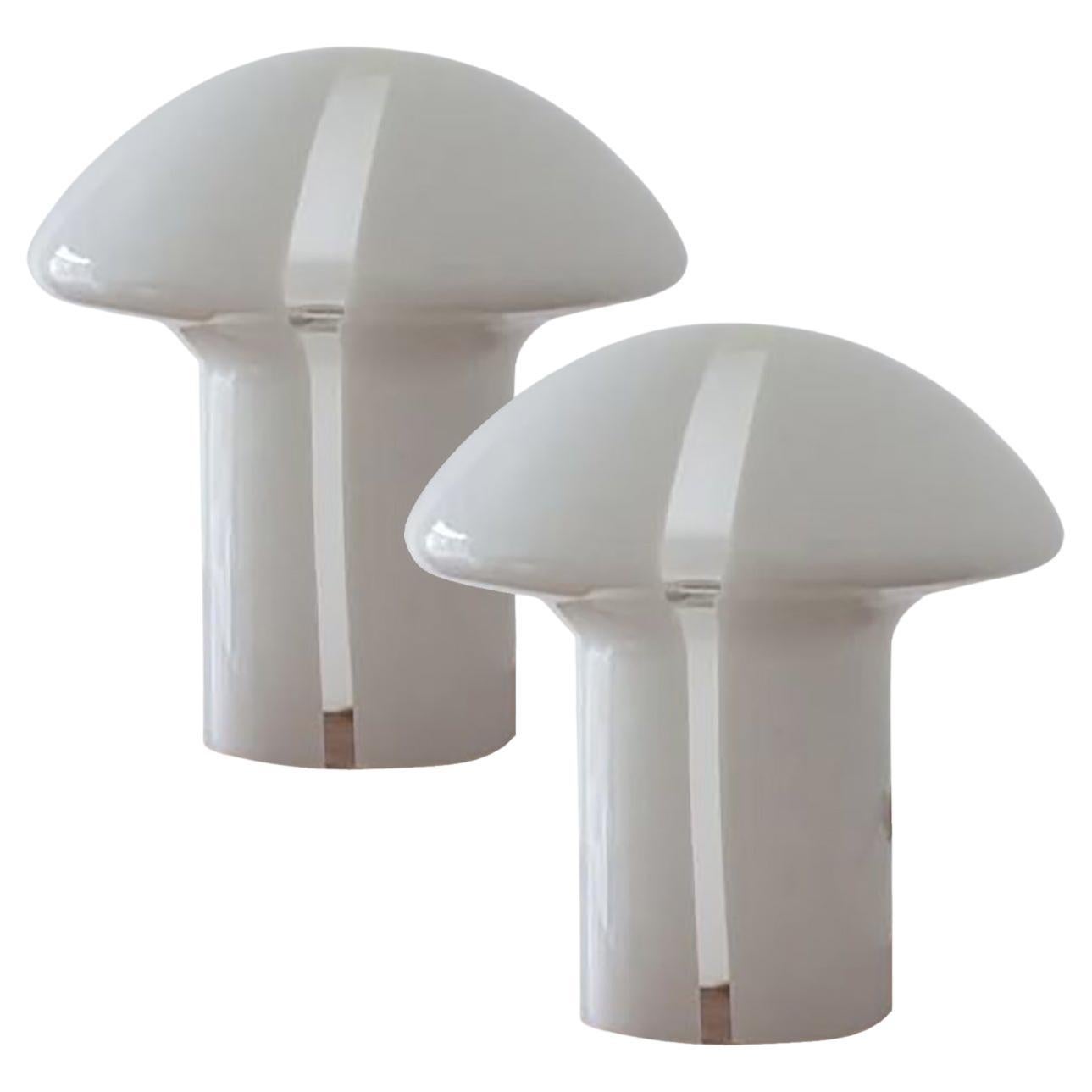 Pair of Split Mushroom Glass Table Lamps Attributed to Vistosi, Murano
