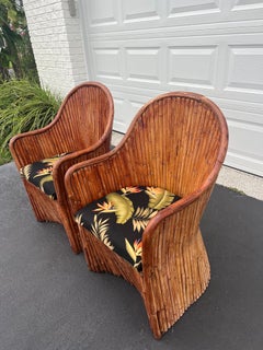 Pair of Split Pencil Reed Bamboo Chairs