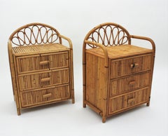 Pair of Split Reed Bamboo Rattan Nightstands, 1970s