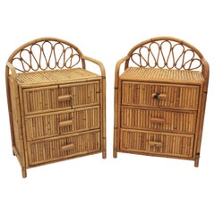 Pair of Split Reed Bamboo Rattan Nightstands, 1970s