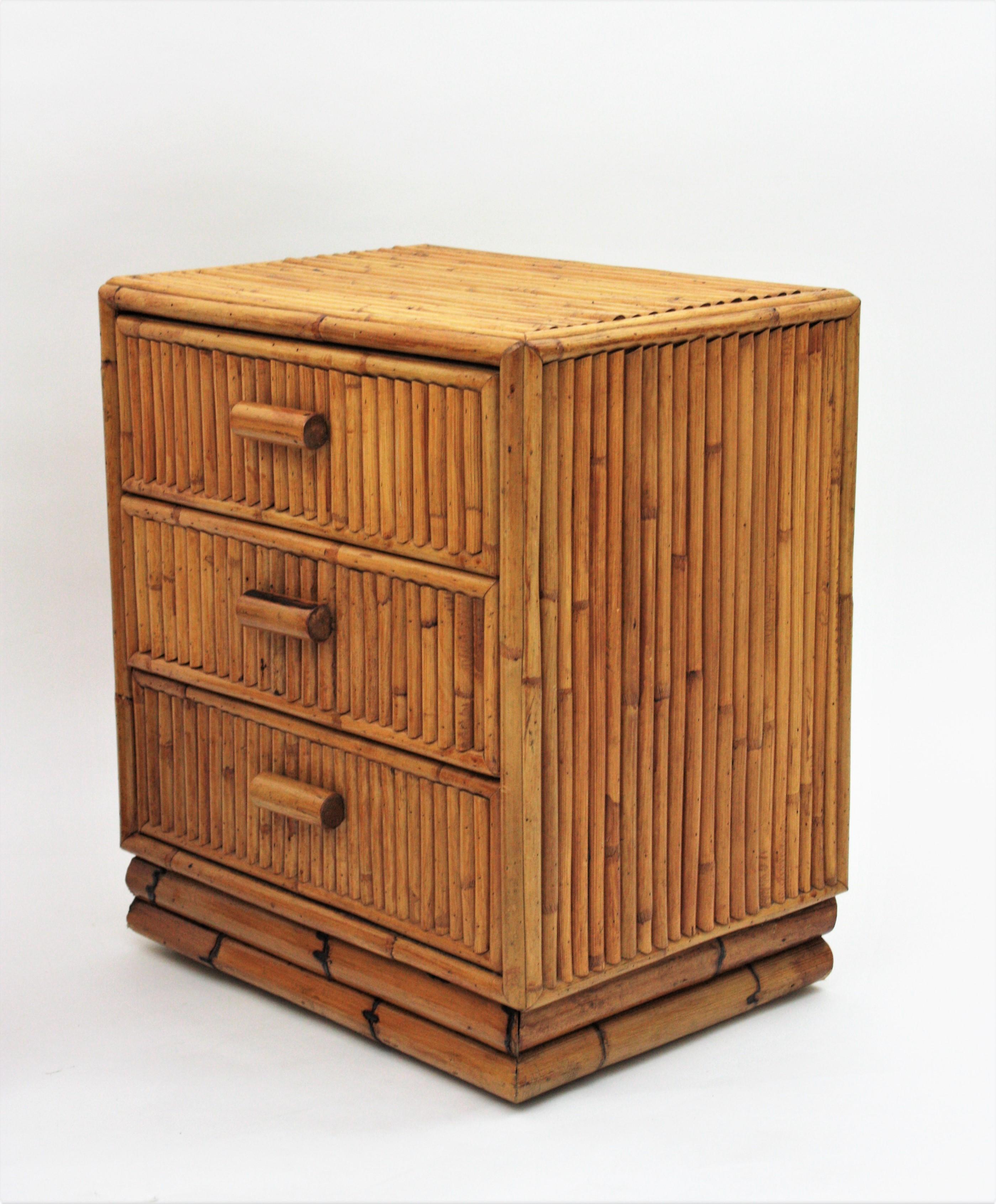 Pair of Split Reed Bamboo Rattan Small Chests or Nightstands, 1970s 4