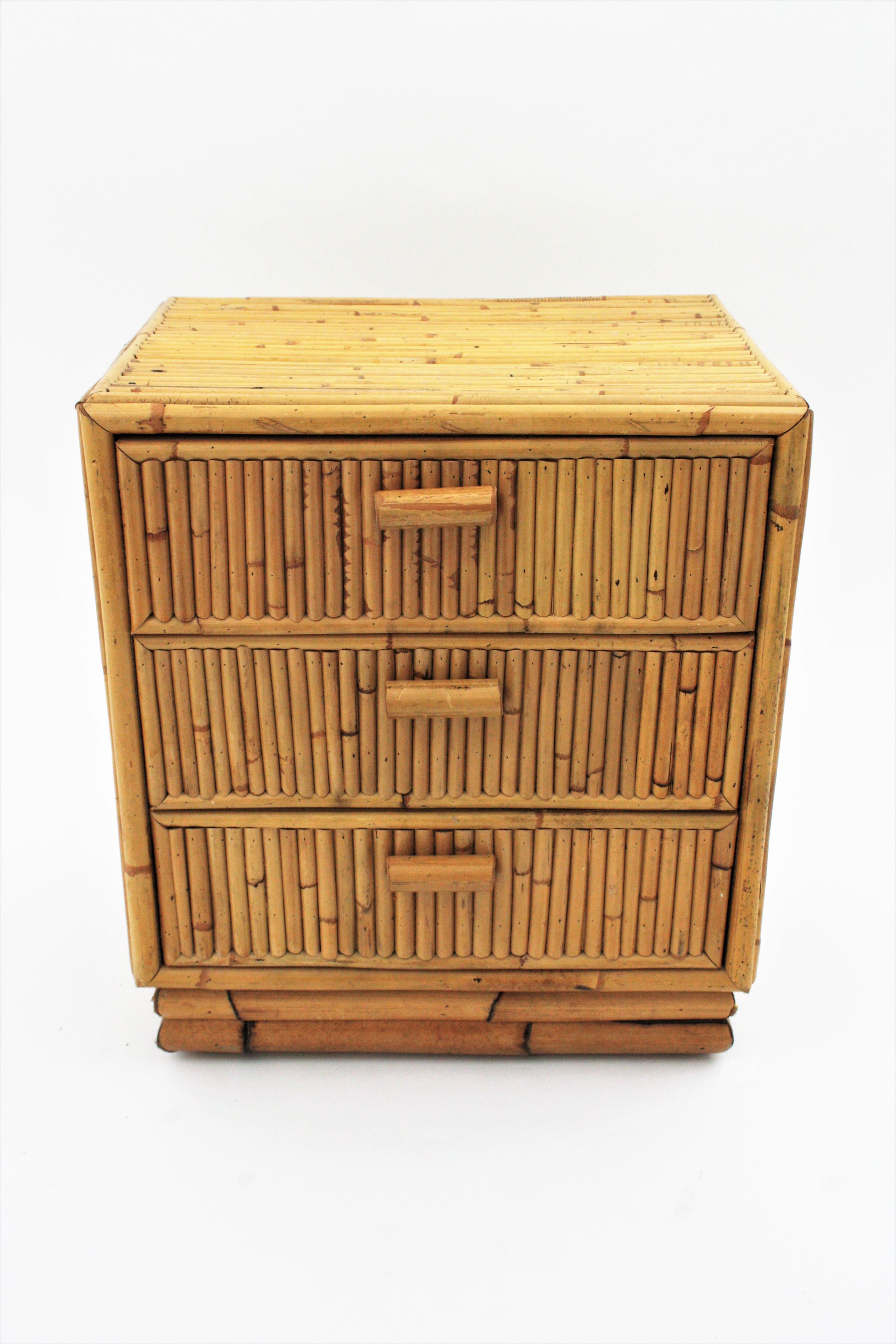 Pair of Split Reed Bamboo Rattan Small Chests or Nightstands, 1970s 3
