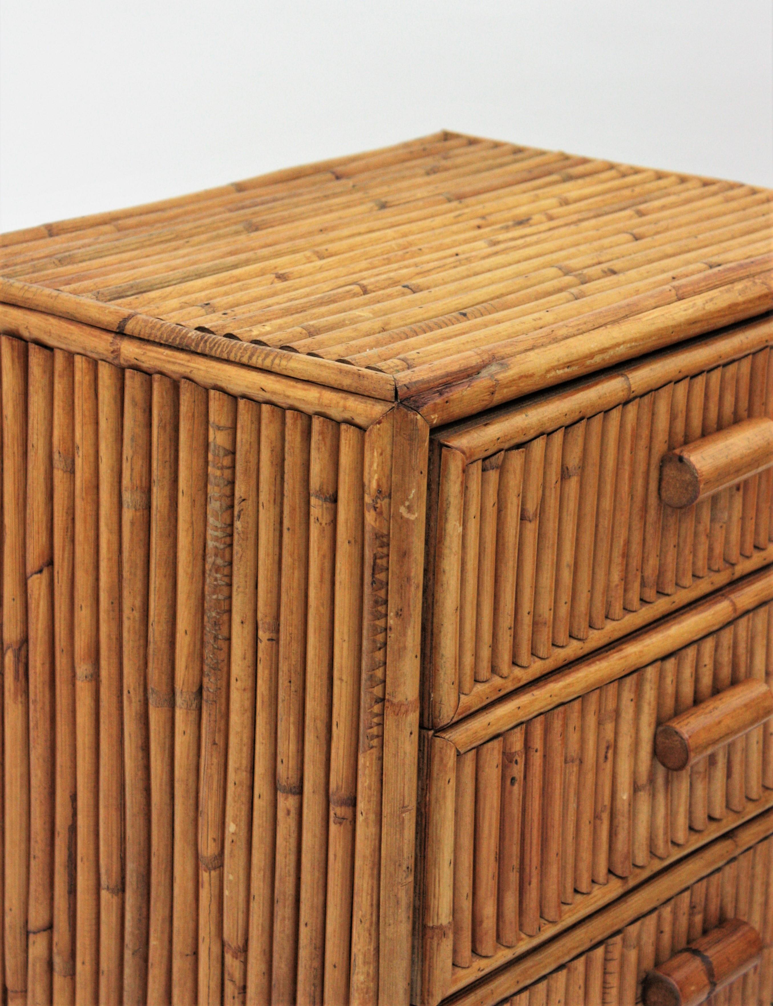 Pair of Split Reed Bamboo Rattan Small Chests or Nightstands, 1970s 6