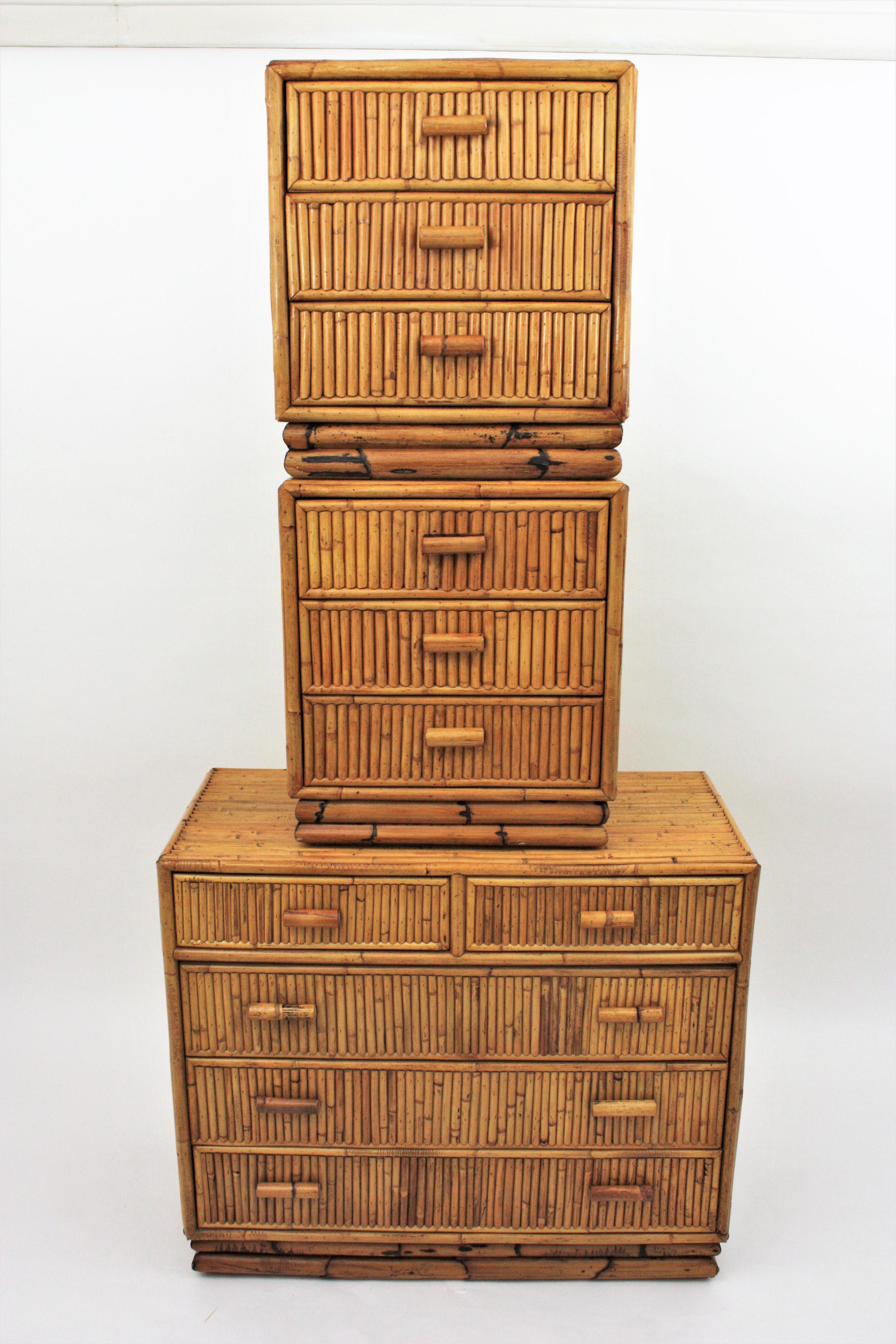 Pair of Split Reed Bamboo Rattan Small Chests or Nightstands, 1970s 7