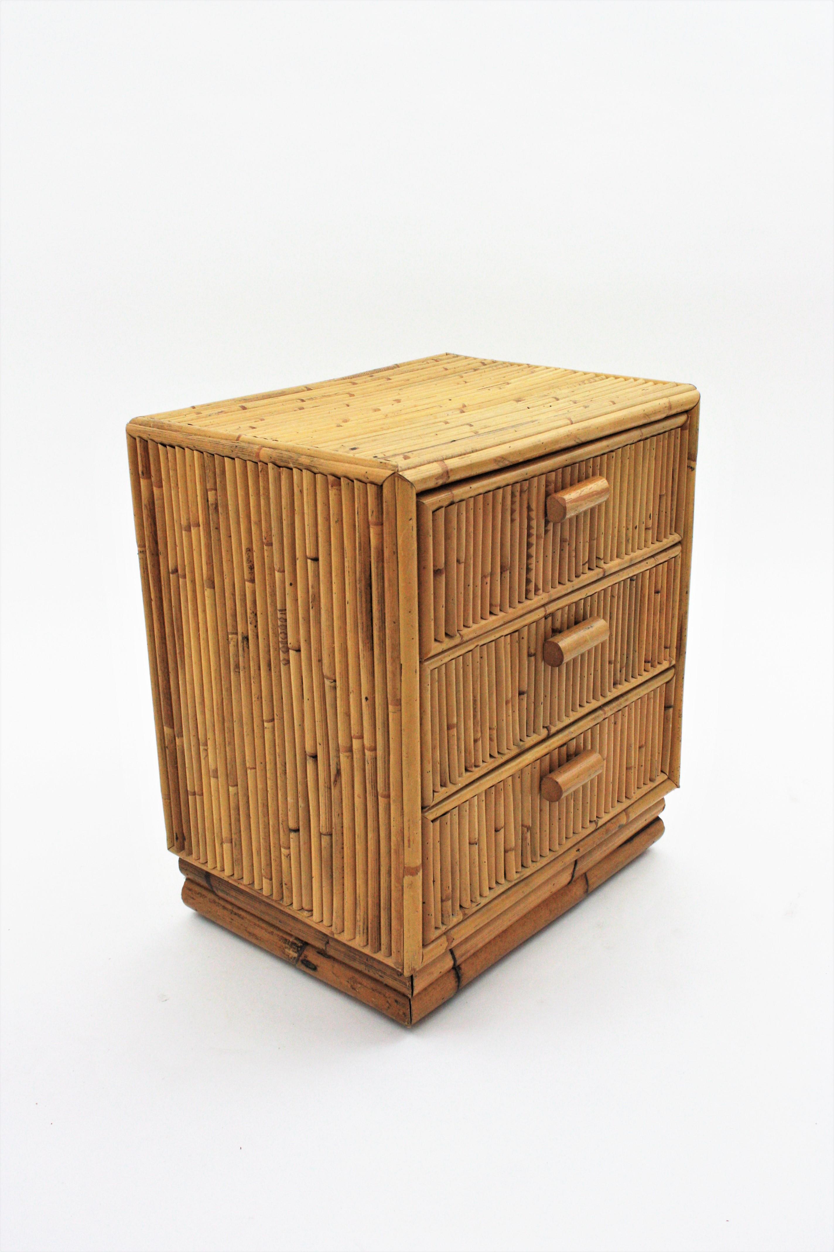 Pair of Split Reed Bamboo Rattan Small Chests or Nightstands, 1970s 5