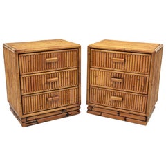 Pair of Split Reed Bamboo Rattan Small Chests or Nightstands, 1970s