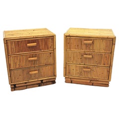 Pair of Split Reed Bamboo Rattan Small Chests or Nightstands, 1970s