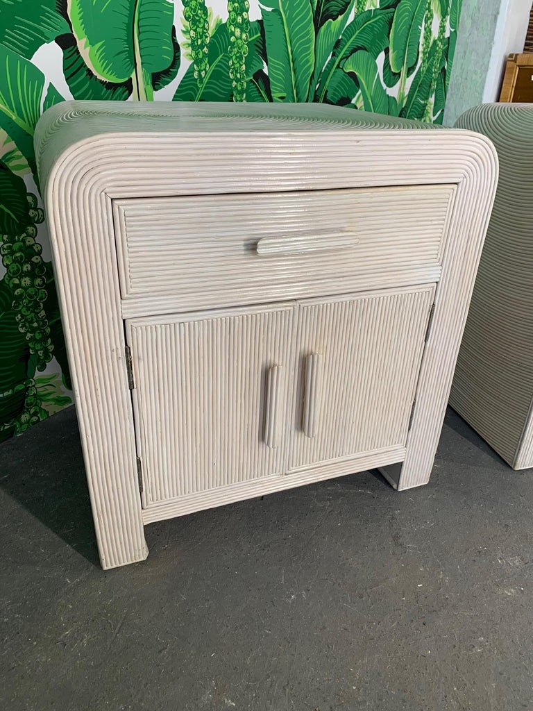 Pair of Split Reed Rattan Nightstands at 1stDibs