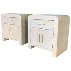 Pair of Split Reed Rattan Nightstands