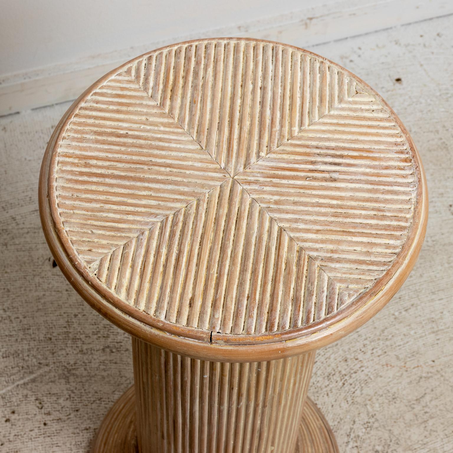 Pair of Split Reed Rattan Pedestals or Side Tables In Good Condition In Stamford, CT