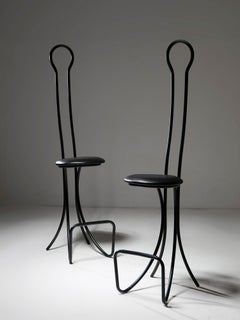 Pair of "Spluga" Black Metal High Stools by Castiglioni for Zanotta, Italy, 1960