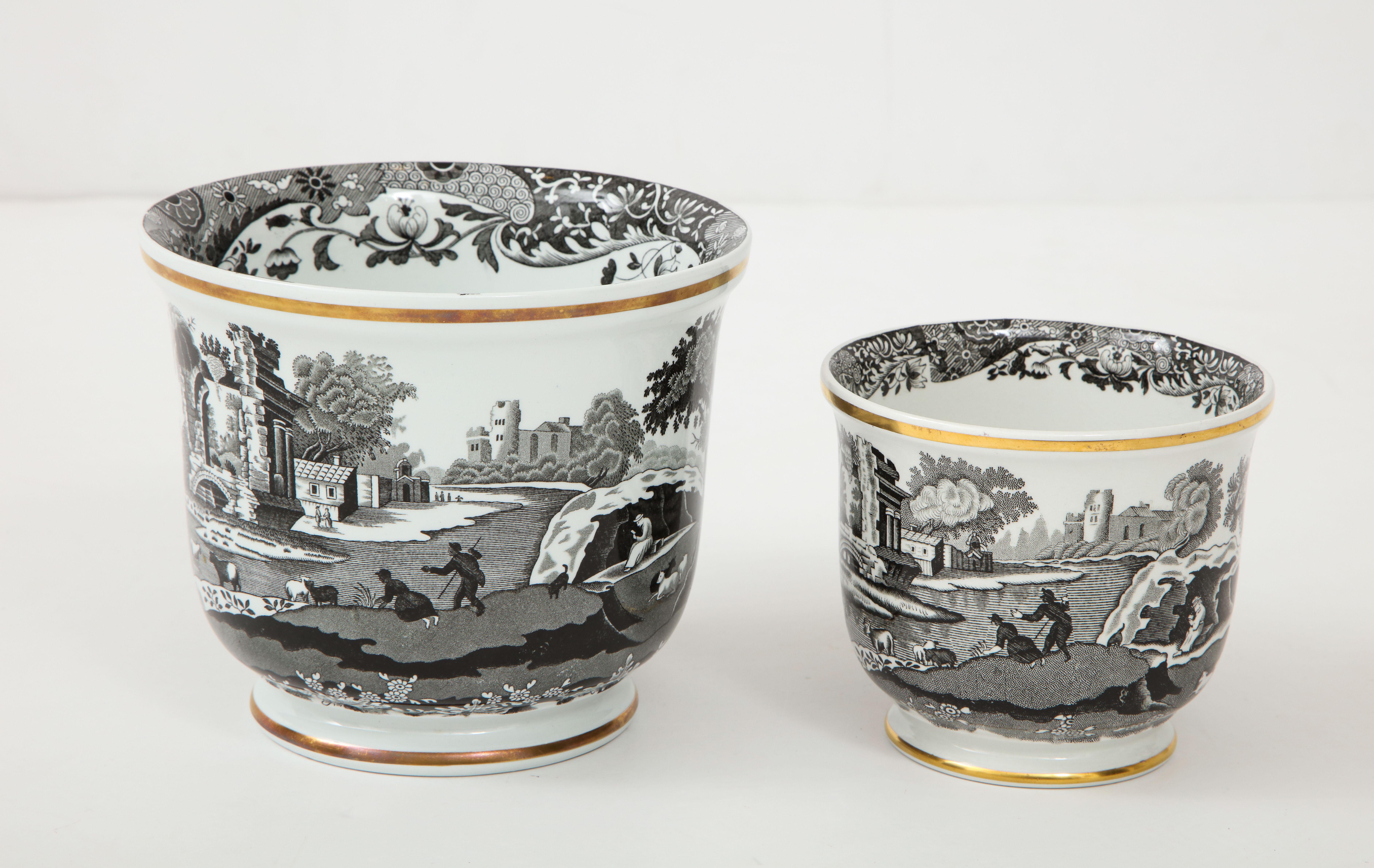 Chinoiserie Pair of Spode Black and White Cachepots