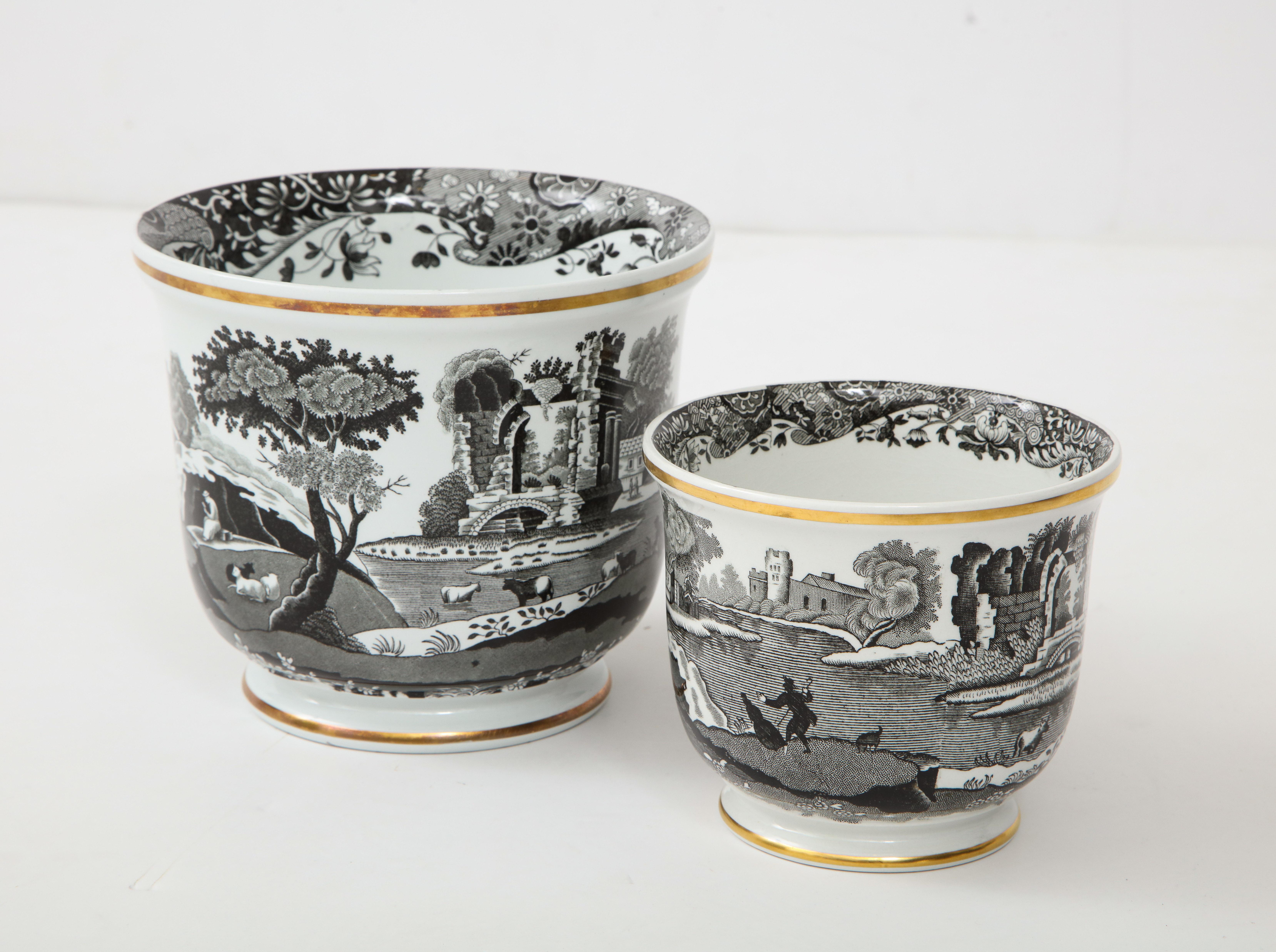 English Pair of Spode Black and White Cachepots