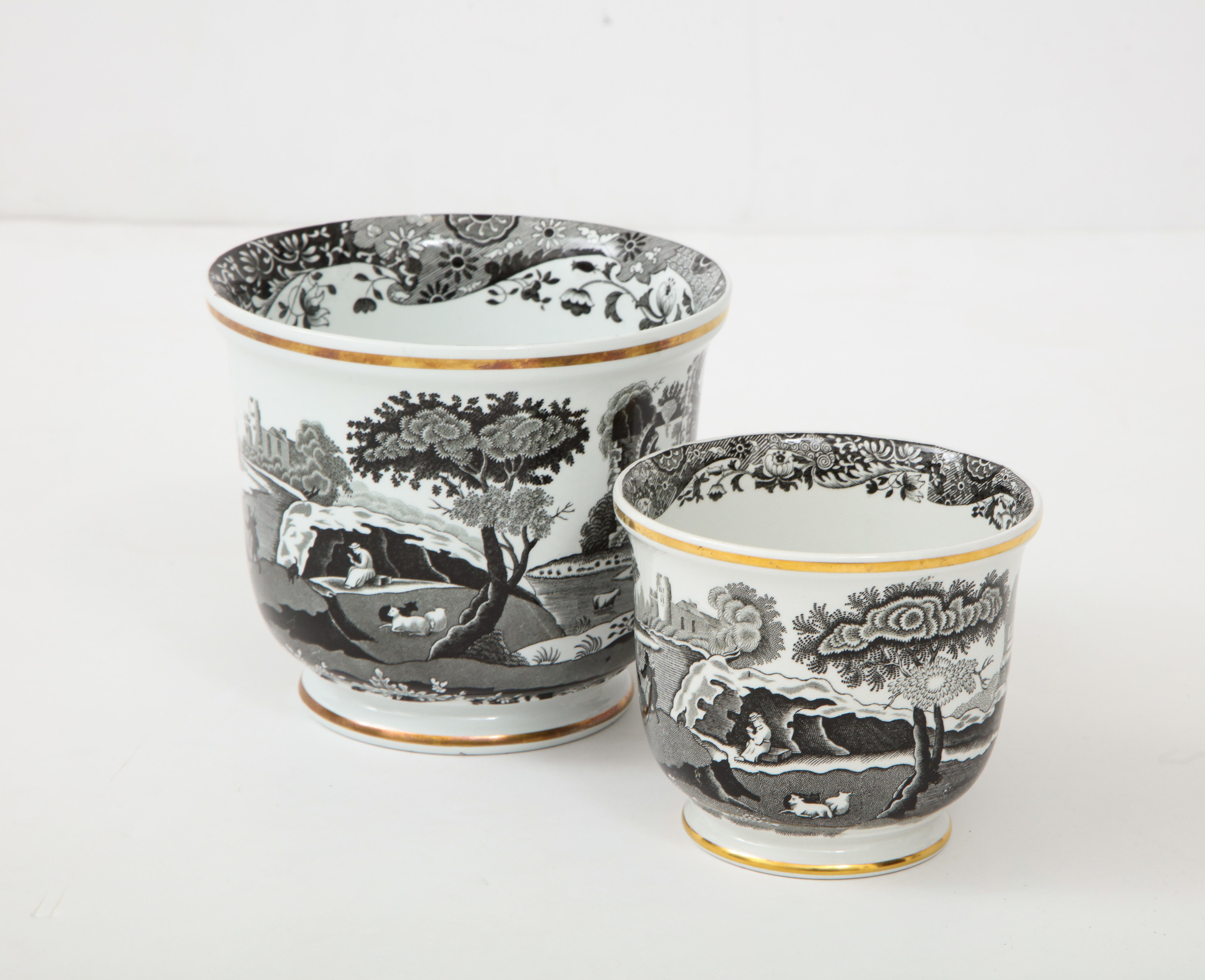20th Century Pair of Spode Black and White Cachepots