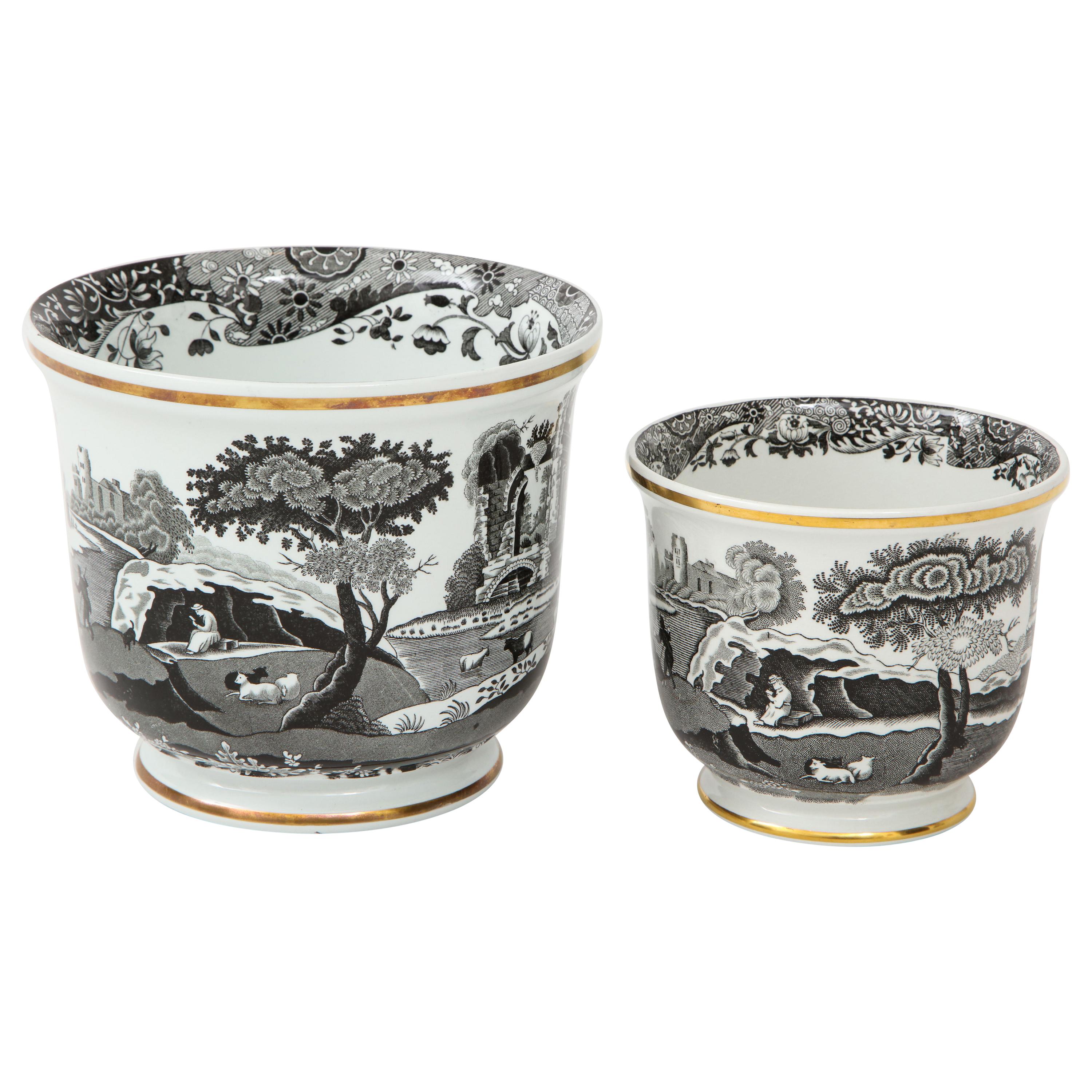 Pair of Spode Black and White Cachepots